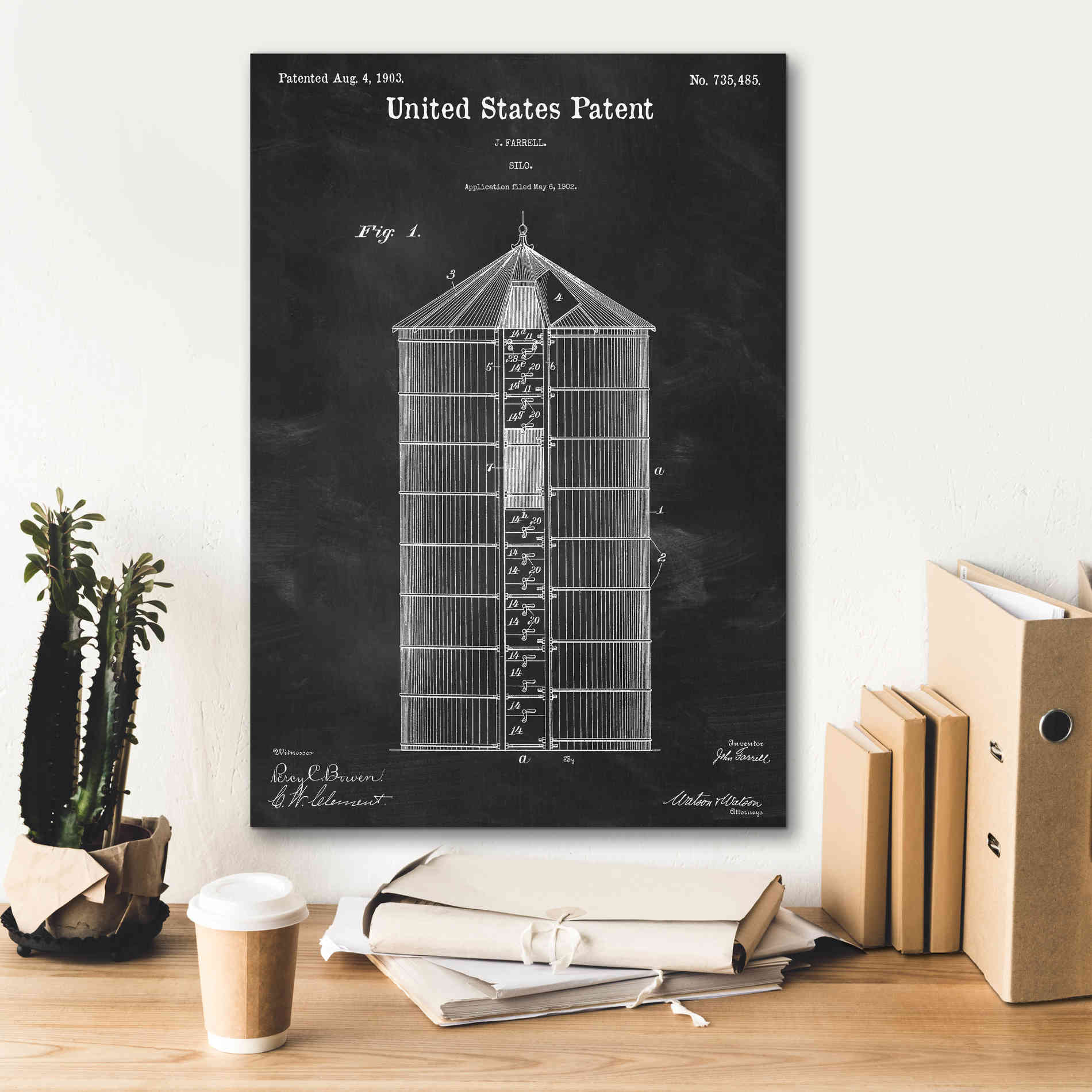 'Silo Blueprint Patent Chalkboard,' Canvas Wall Art,18 x 26