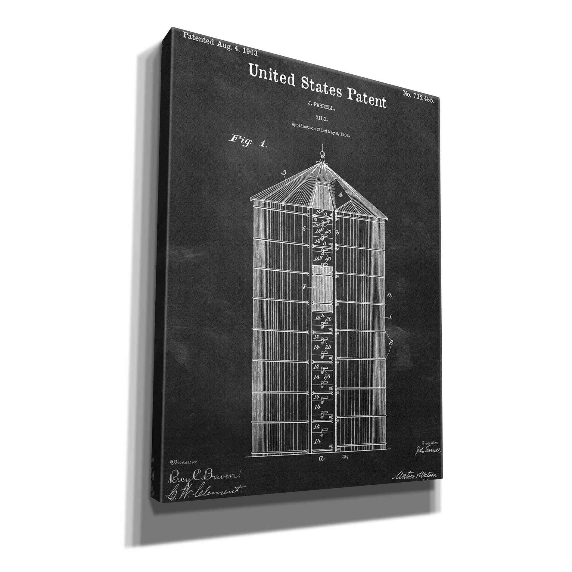 'Silo Blueprint Patent Chalkboard,' Canvas Wall Art,12x16x1.1x0,18x26x1.1x0,26x34x1.74x0,40x54x1.74x0