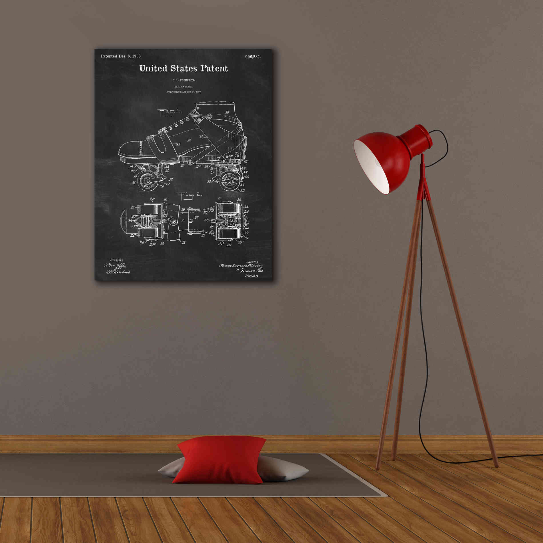 'Roller Skate Blueprint Patent Chalkboard,' Canvas Wall Art,26 x 34
