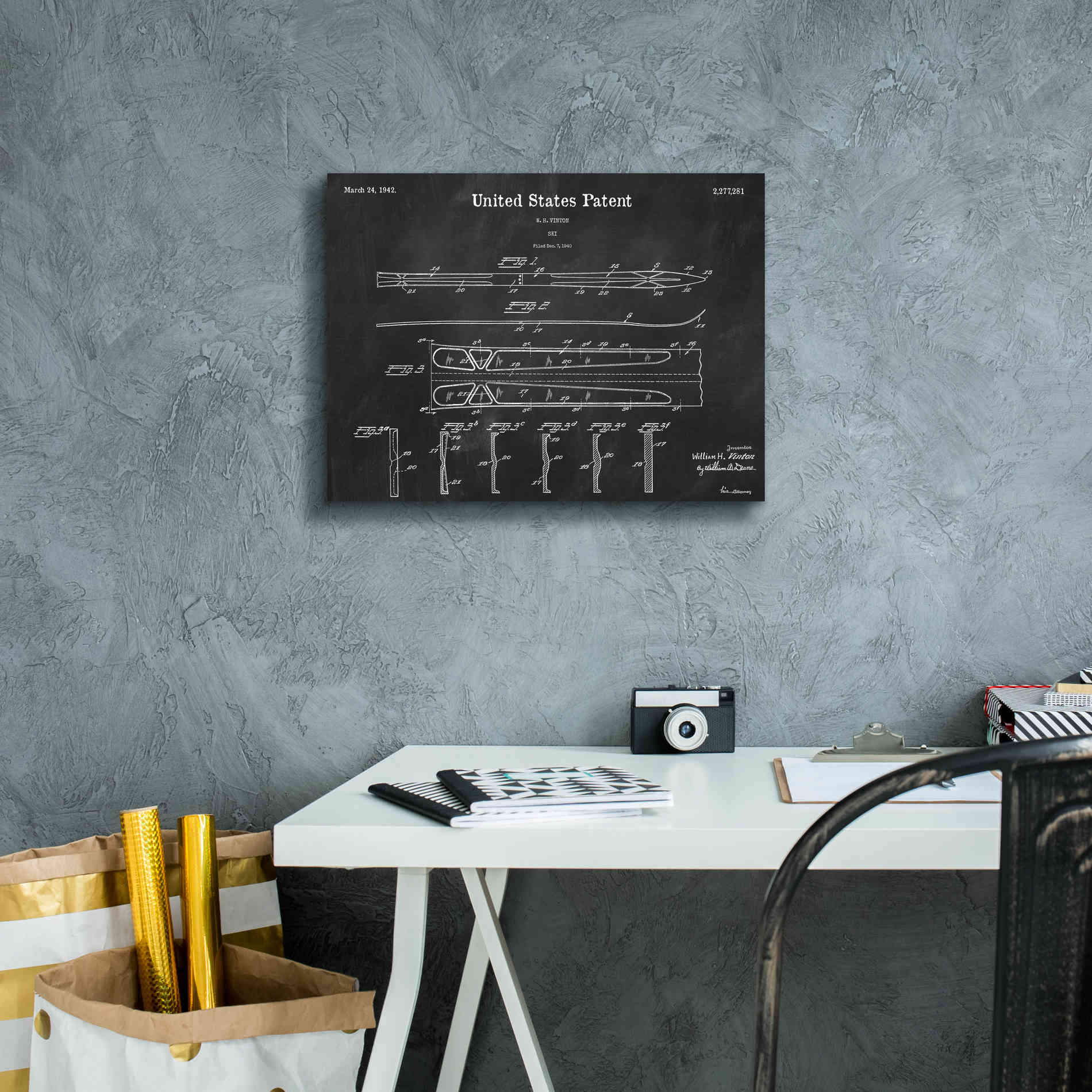 'Ski Blueprint Patent Chalkboard,' Canvas Wall Art,16 x 12