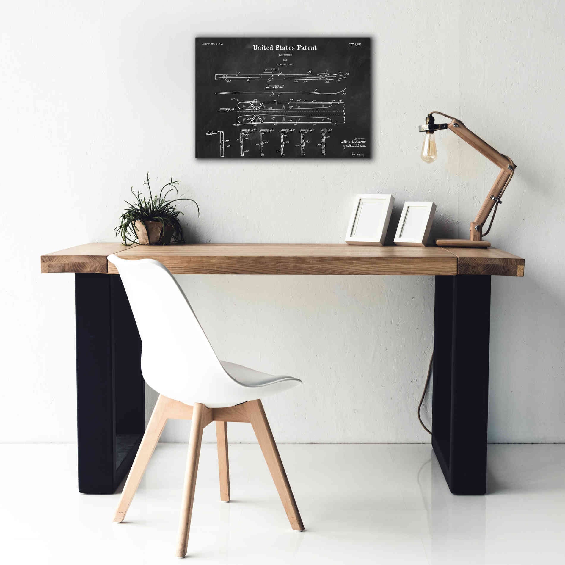 'Ski Blueprint Patent Chalkboard,' Canvas Wall Art,26 x 18