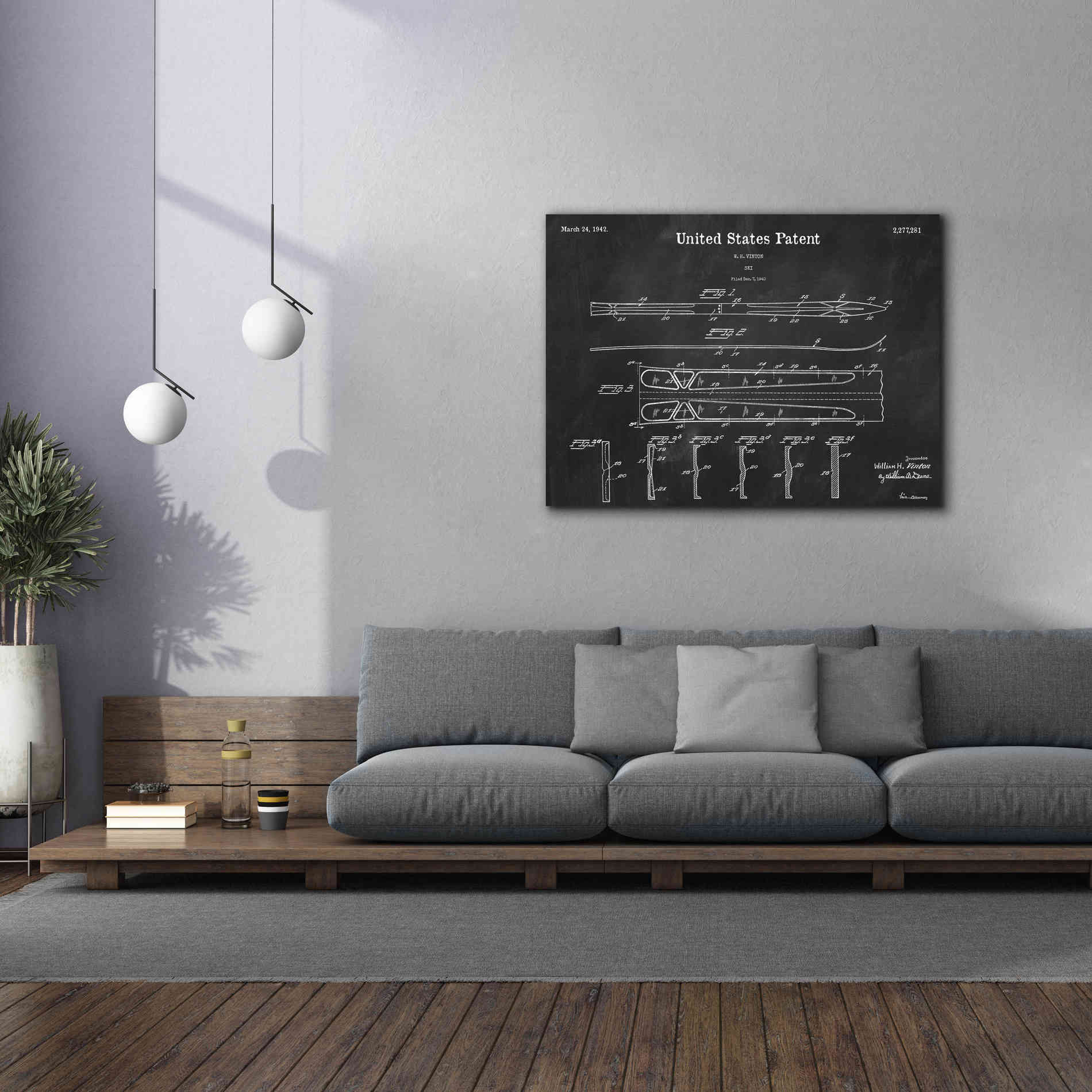 'Ski Blueprint Patent Chalkboard,' Canvas Wall Art,54 x 40
