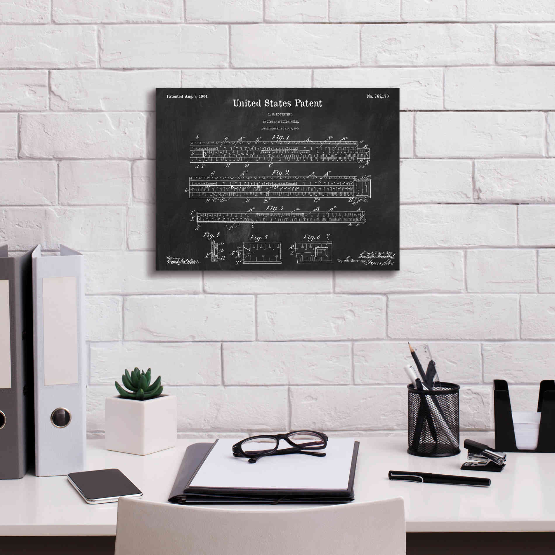 'Slide Rule Blueprint Patent Chalkboard,' Canvas Wall Art,16 x 12