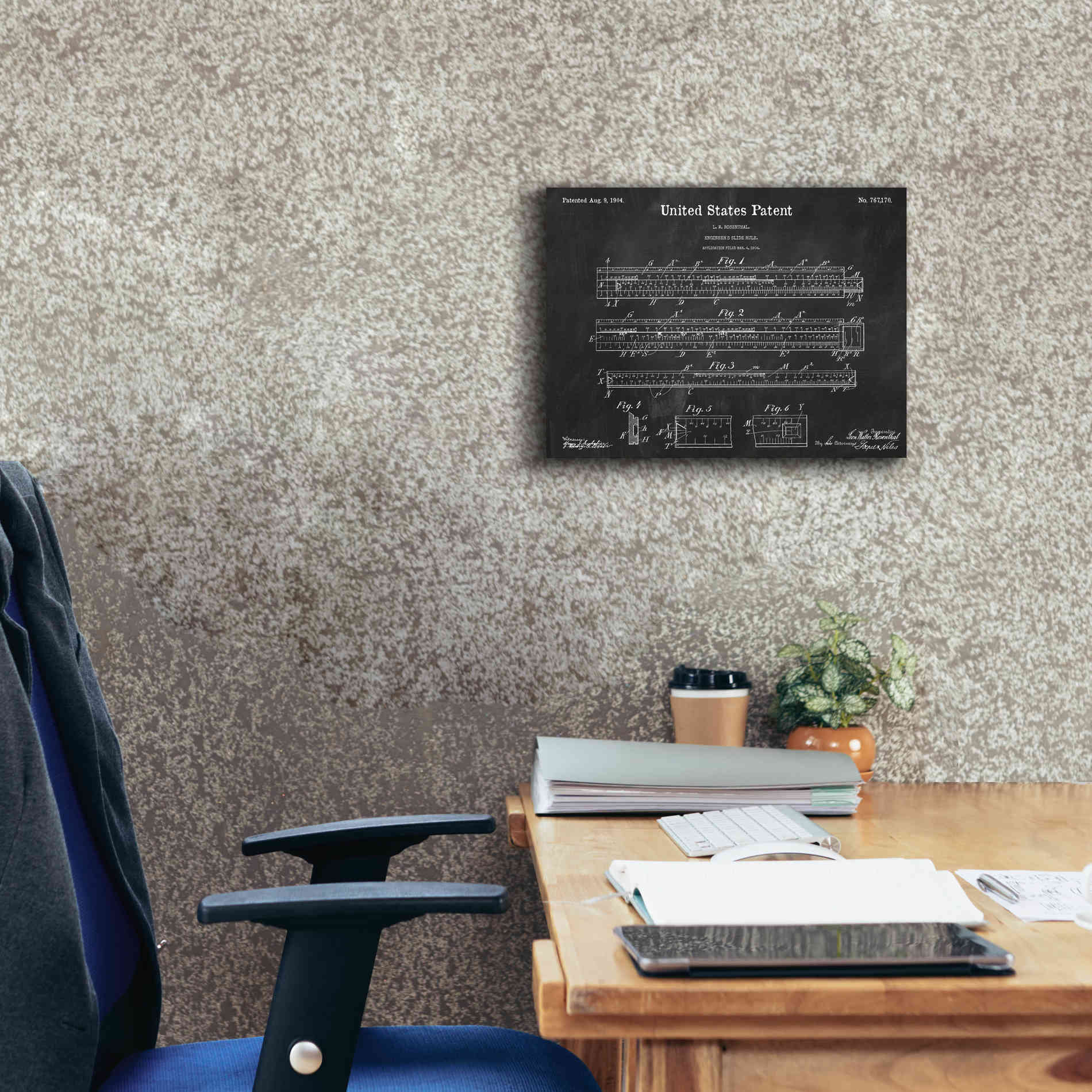 'Slide Rule Blueprint Patent Chalkboard,' Canvas Wall Art,16 x 12