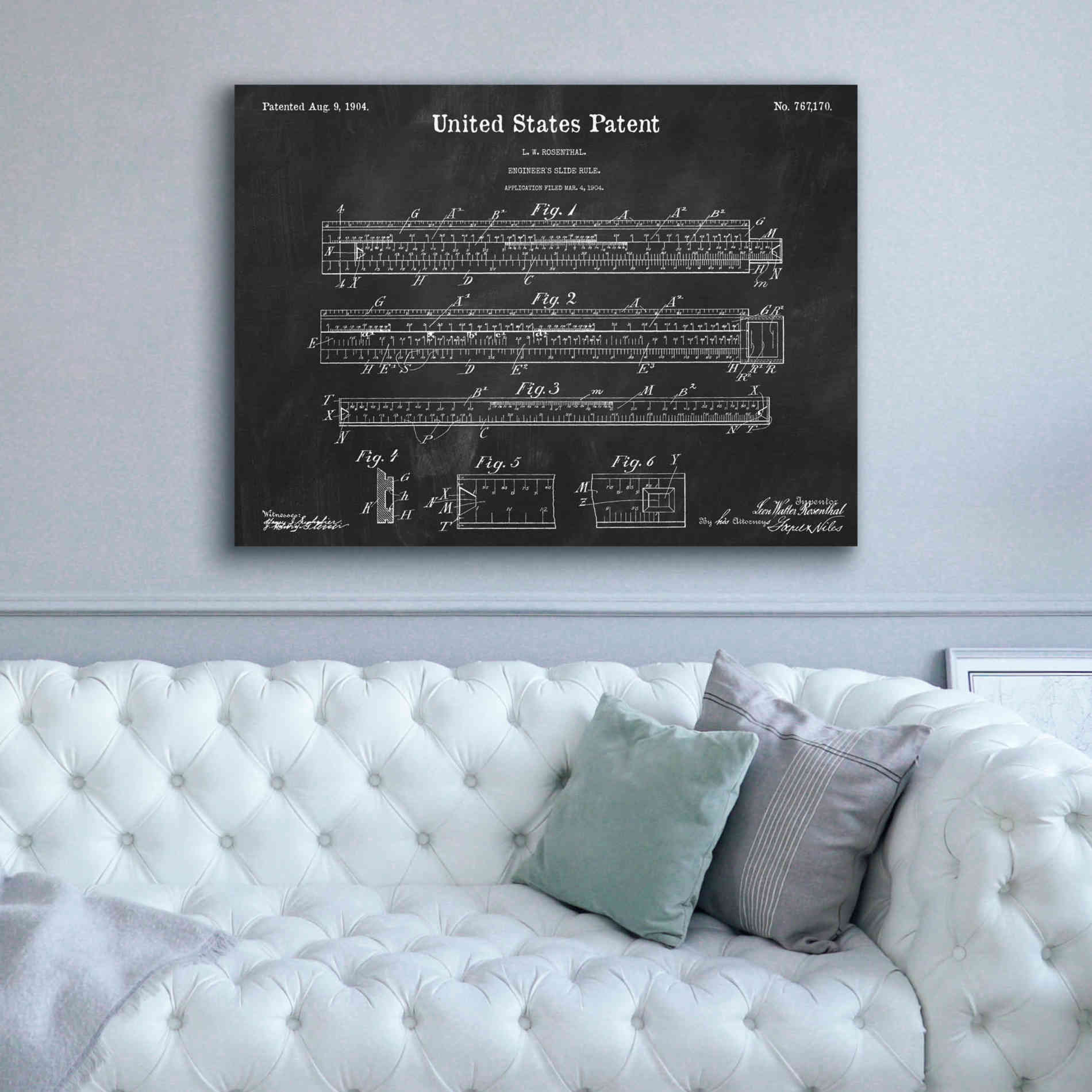 'Slide Rule Blueprint Patent Chalkboard,' Canvas Wall Art,54 x 40
