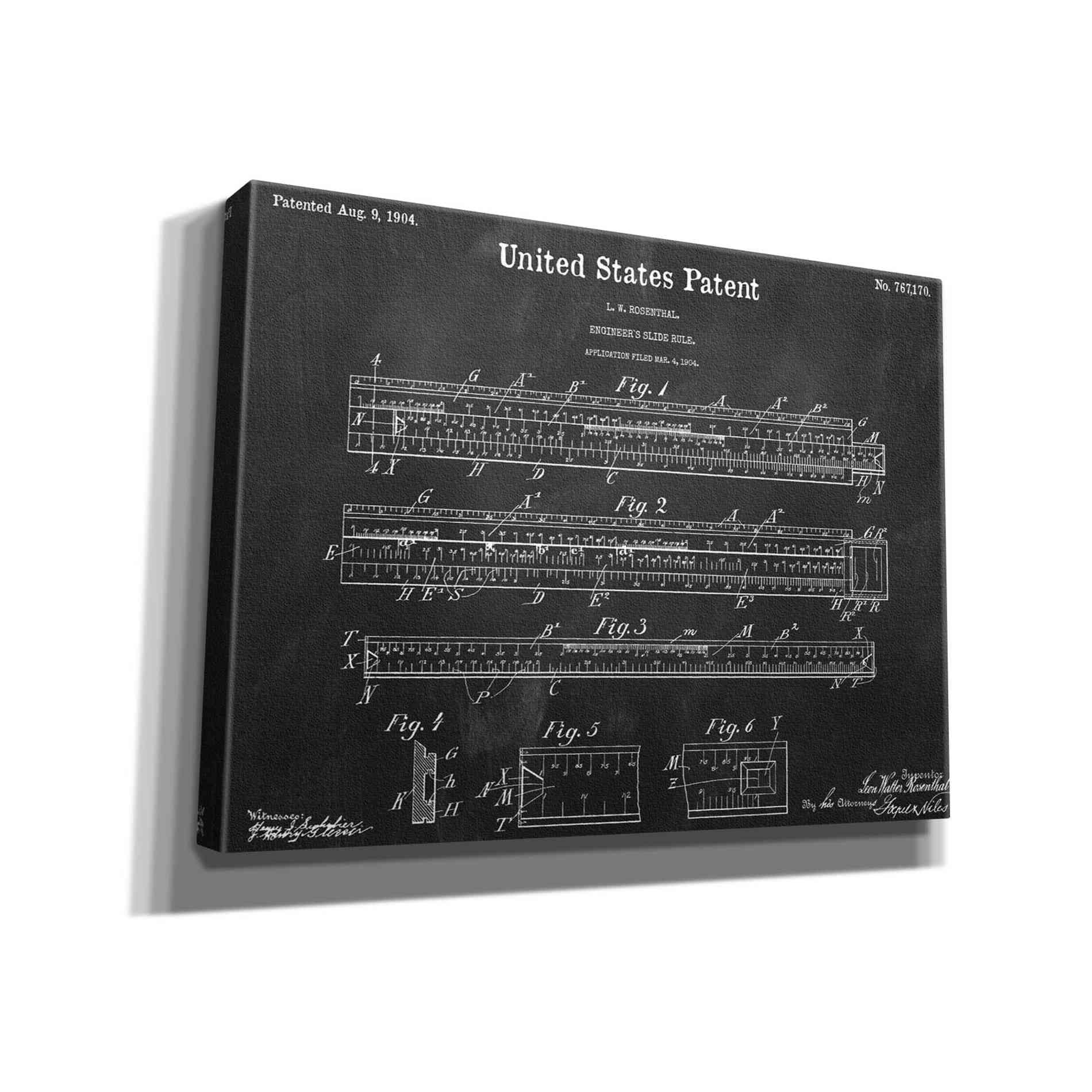 'Slide Rule Blueprint Patent Chalkboard,' Canvas Wall Art,16x12x1.1x0,26x18x1.1x0,34x26x1.74x0,54x40x1.74x0