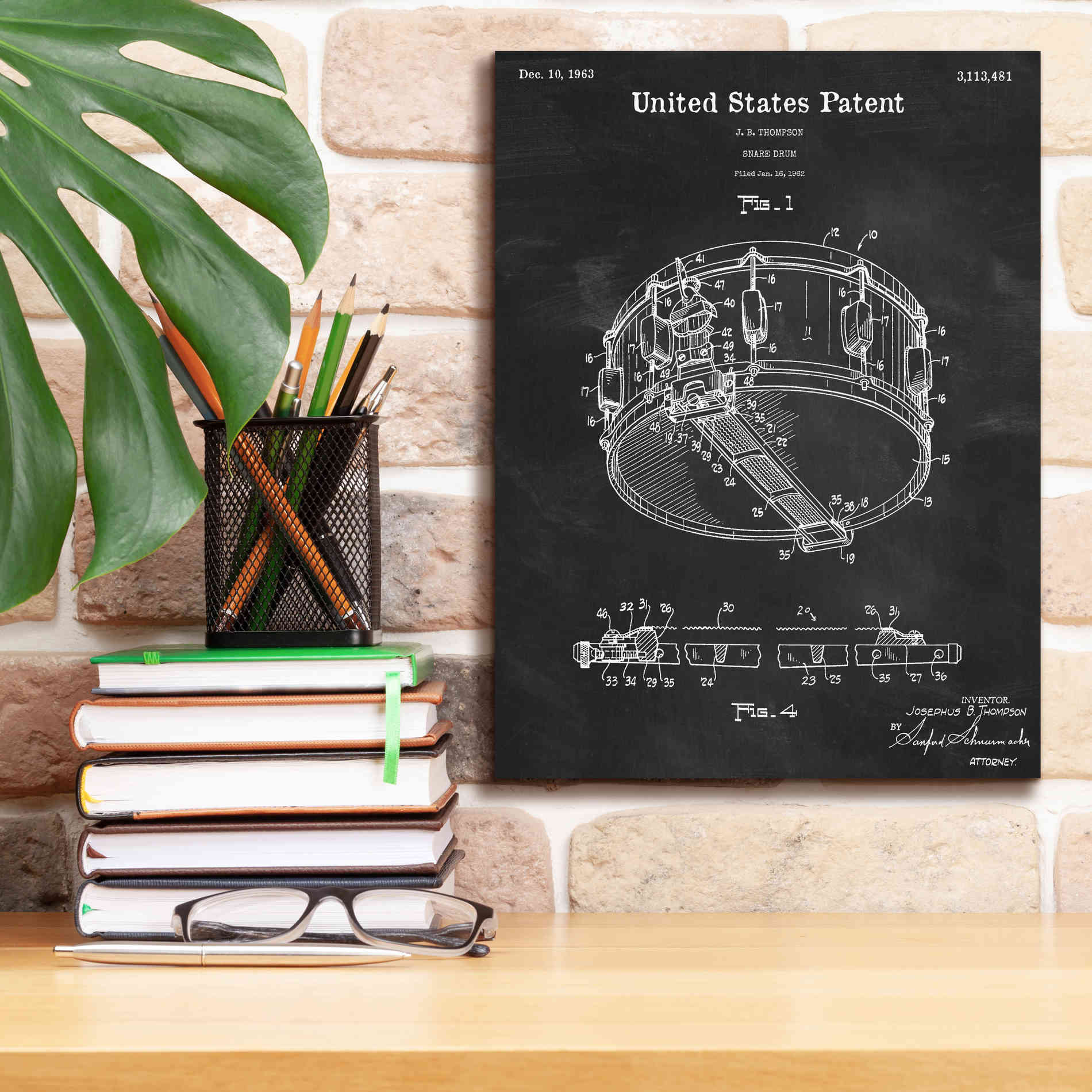 'Snare Drum Blueprint Patent Chalkboard,' Canvas Wall Art,12 x 16
