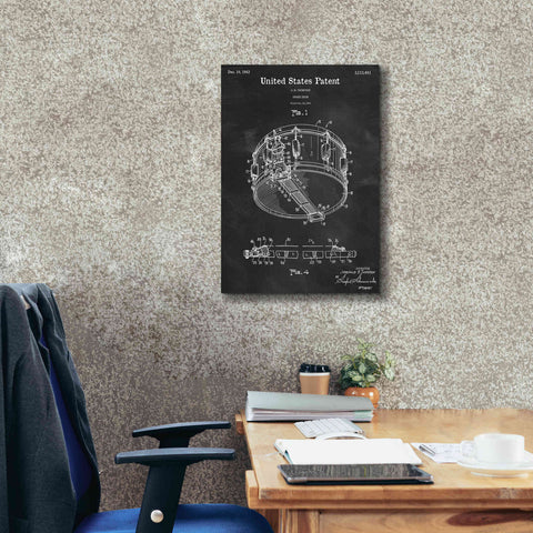 Image of 'Snare Drum Blueprint Patent Chalkboard,' Canvas Wall Art,18 x 26