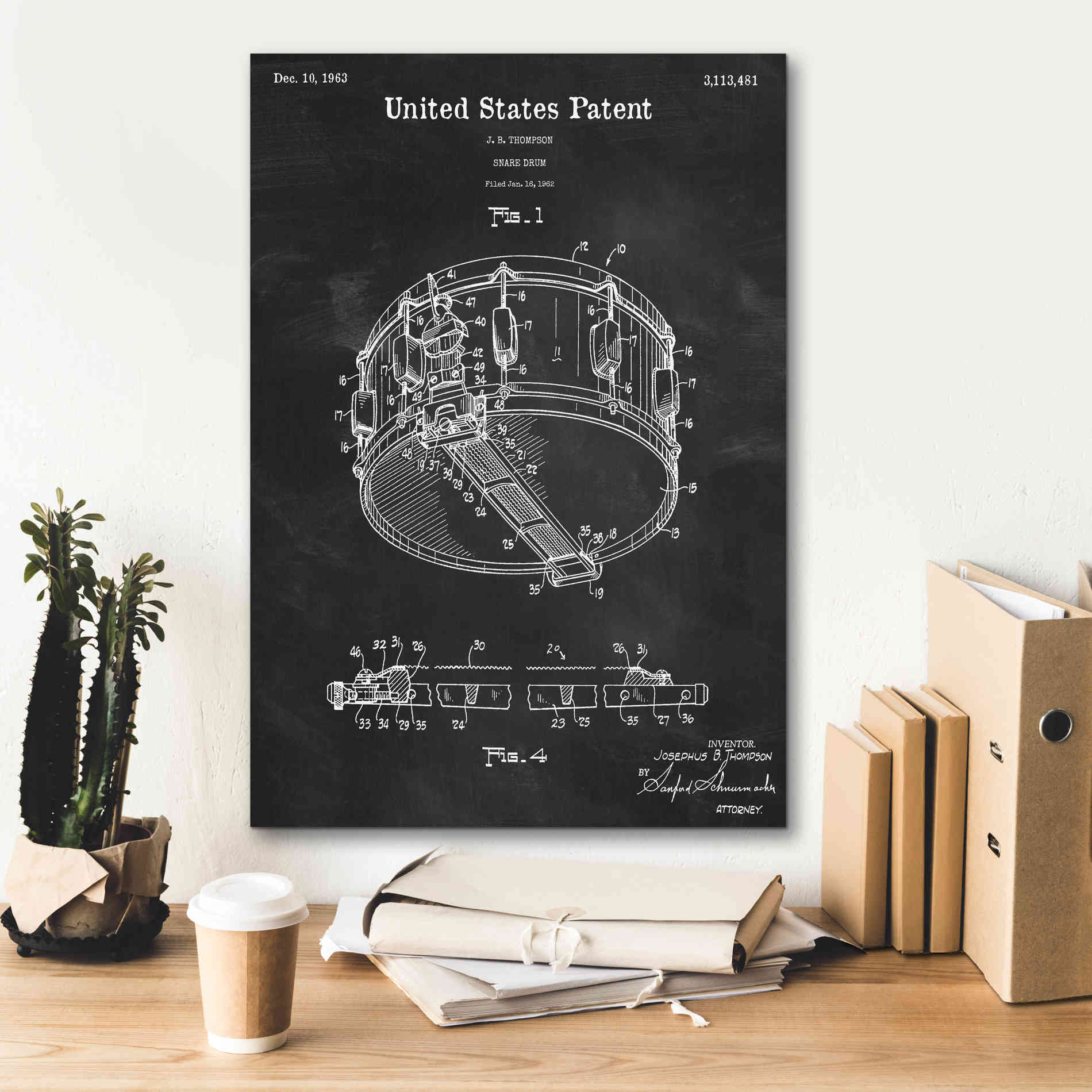 'Snare Drum Blueprint Patent Chalkboard,' Canvas Wall Art,18 x 26