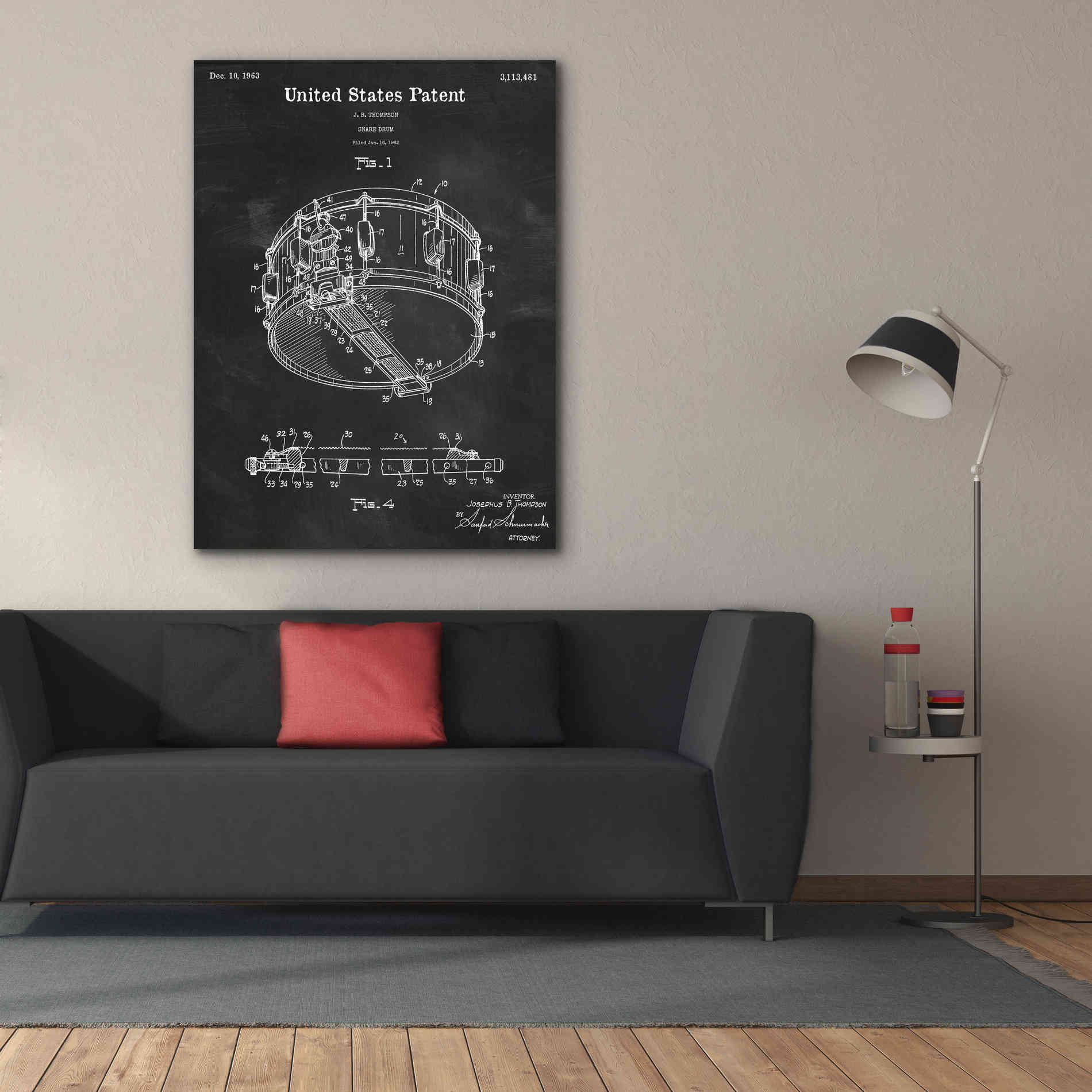 'Snare Drum Blueprint Patent Chalkboard,' Canvas Wall Art,40 x 54