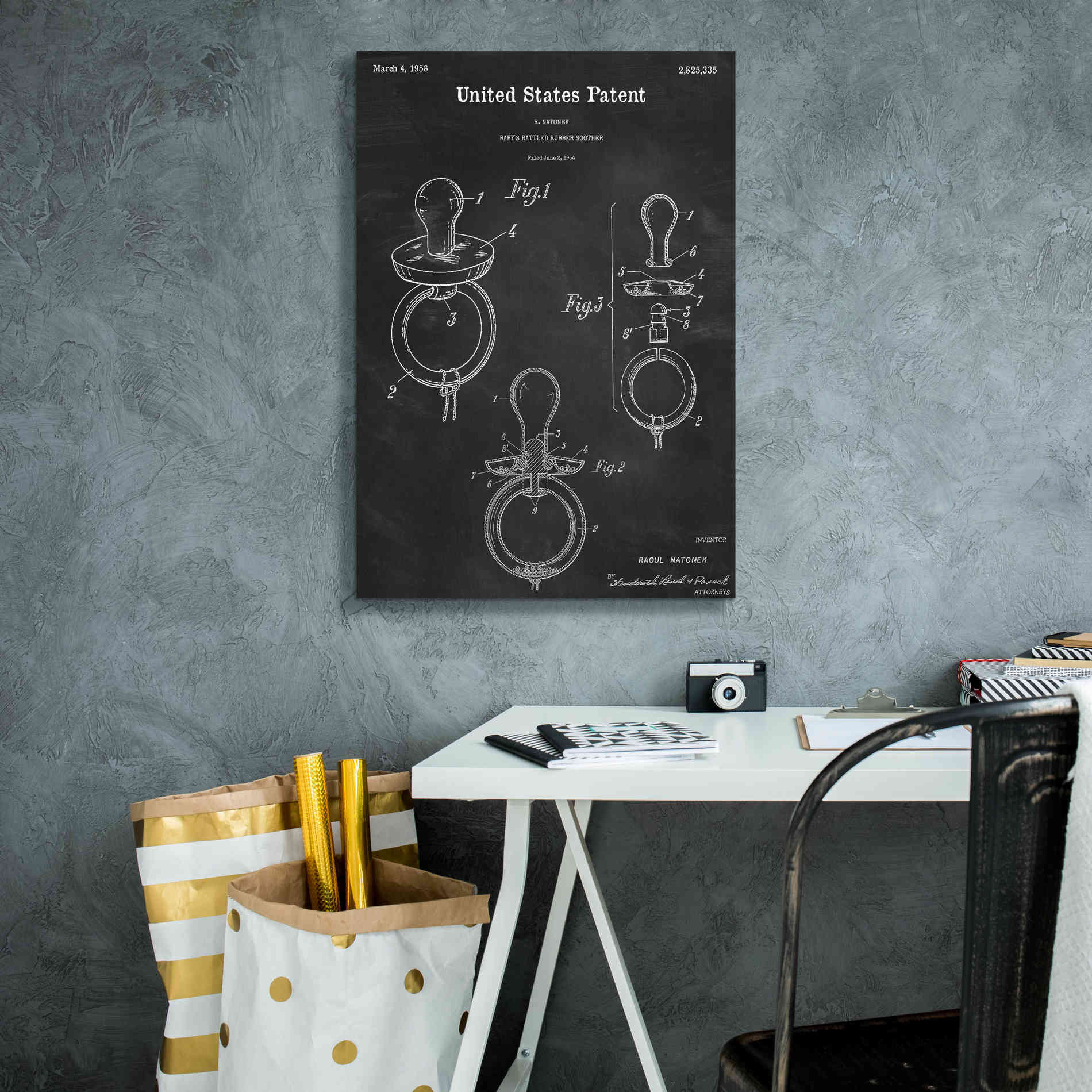 'Baby Pacifier Blueprint Patent Chalkboard,' Canvas Wall Art,18 x 26