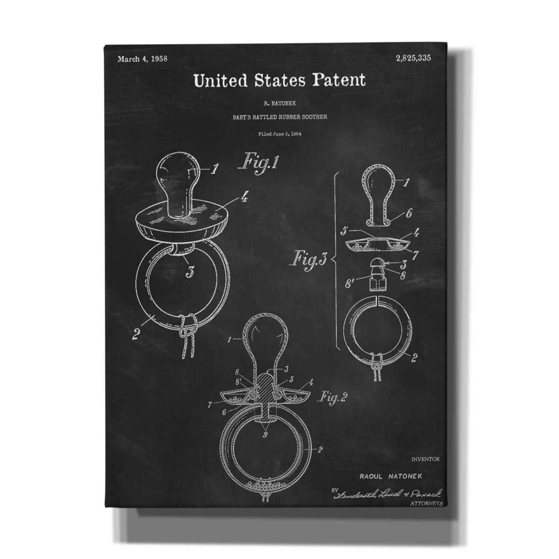 'Baby Pacifier Blueprint Patent Chalkboard,' Canvas Wall Art,12x16x1.1x0,18x26x1.1x0,26x34x1.74x0,40x54x1.74x0