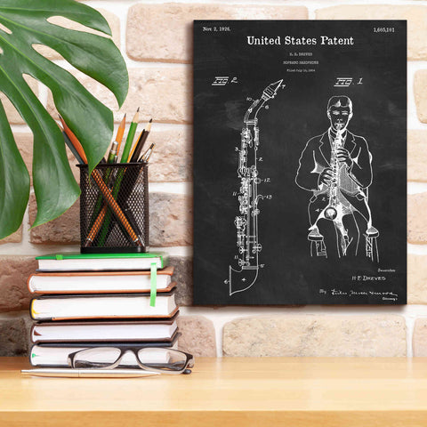 Image of 'Soprano Saxophone Blueprint Patent Chalkboard,' Canvas Wall Art,12 x 16