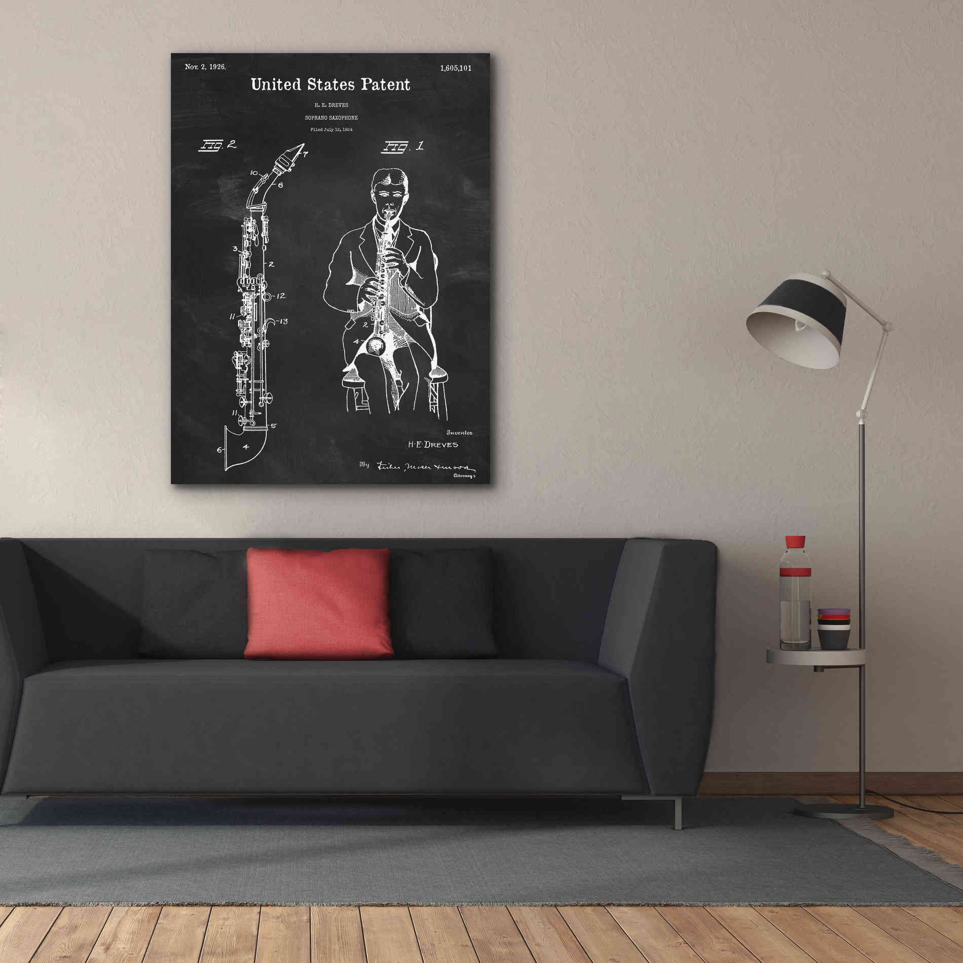 'Soprano Saxophone Blueprint Patent Chalkboard,' Canvas Wall Art,40 x 54