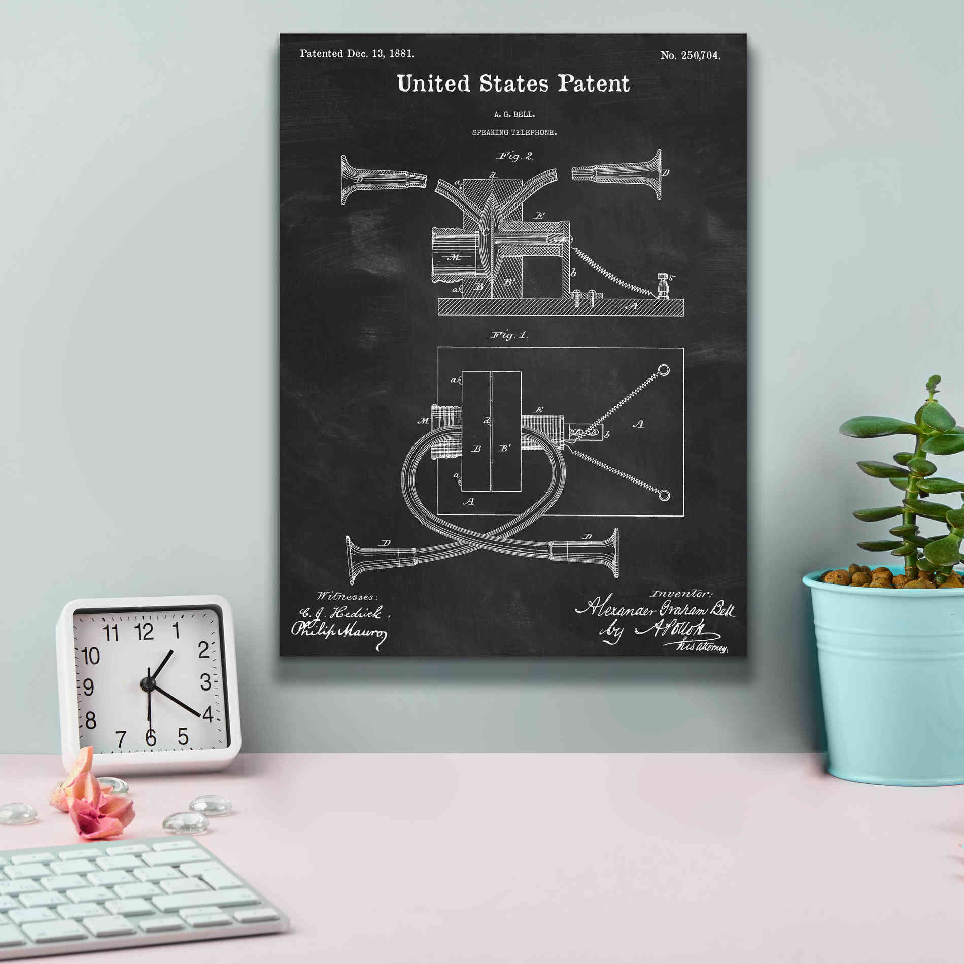 'Speaking Telephone Blueprint Patent Chalkboard,' Canvas Wall Art,12 x 16