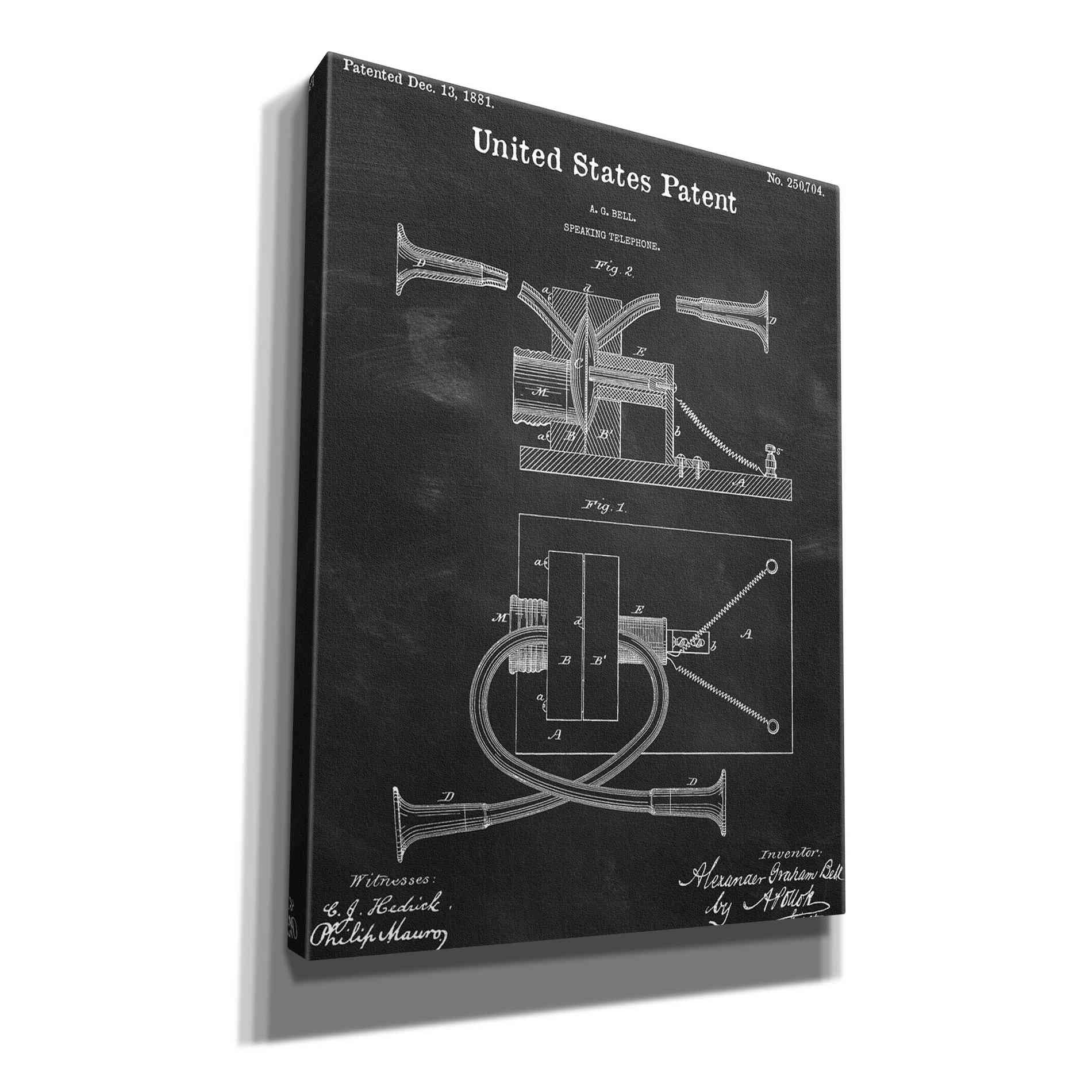 'Speaking Telephone Blueprint Patent Chalkboard,' Canvas Wall Art,12x16x1.1x0,18x26x1.1x0,26x34x1.74x0,40x54x1.74x0