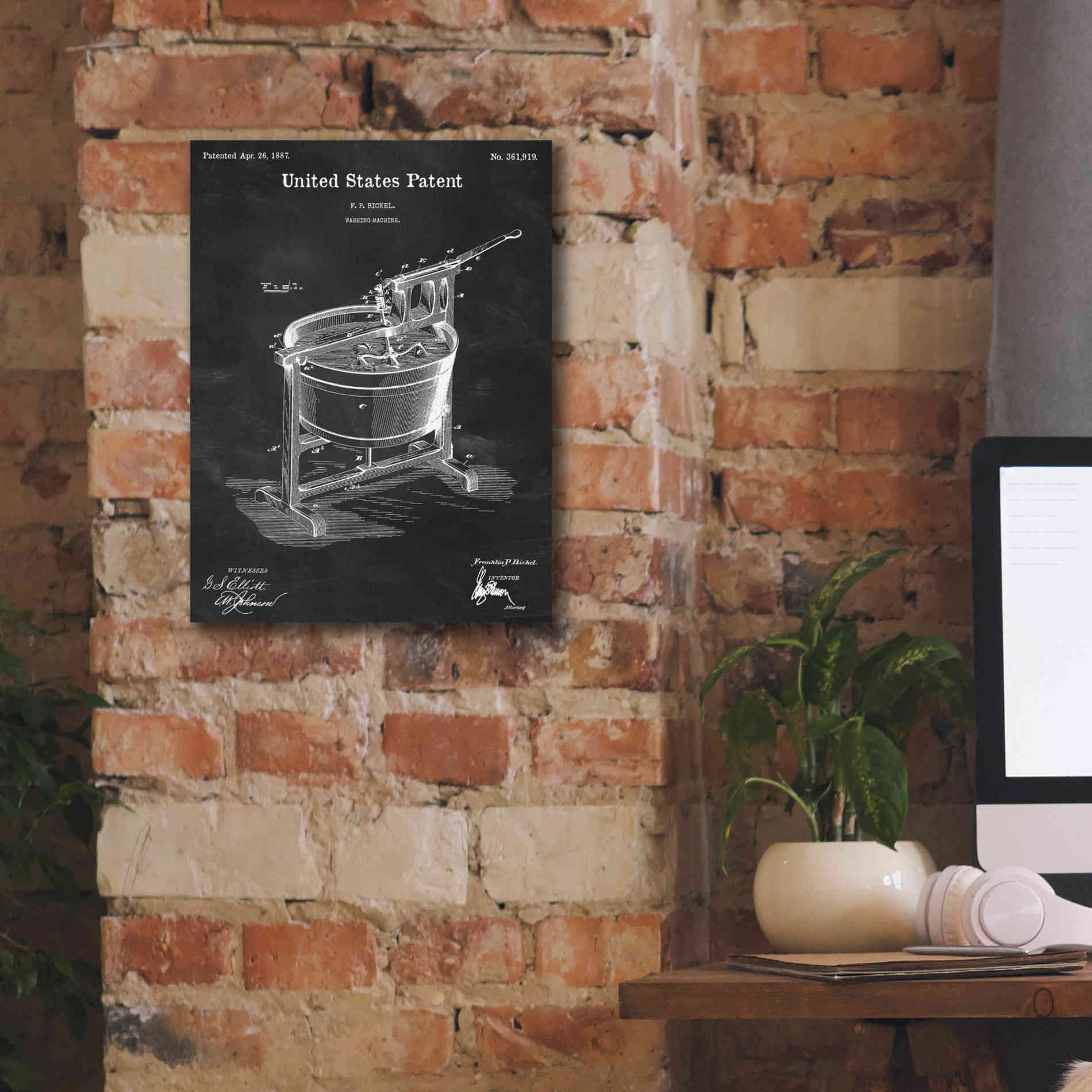 'Washing Machine Blueprint Patent Chalkboard,' Canvas Wall Art,12 x 16