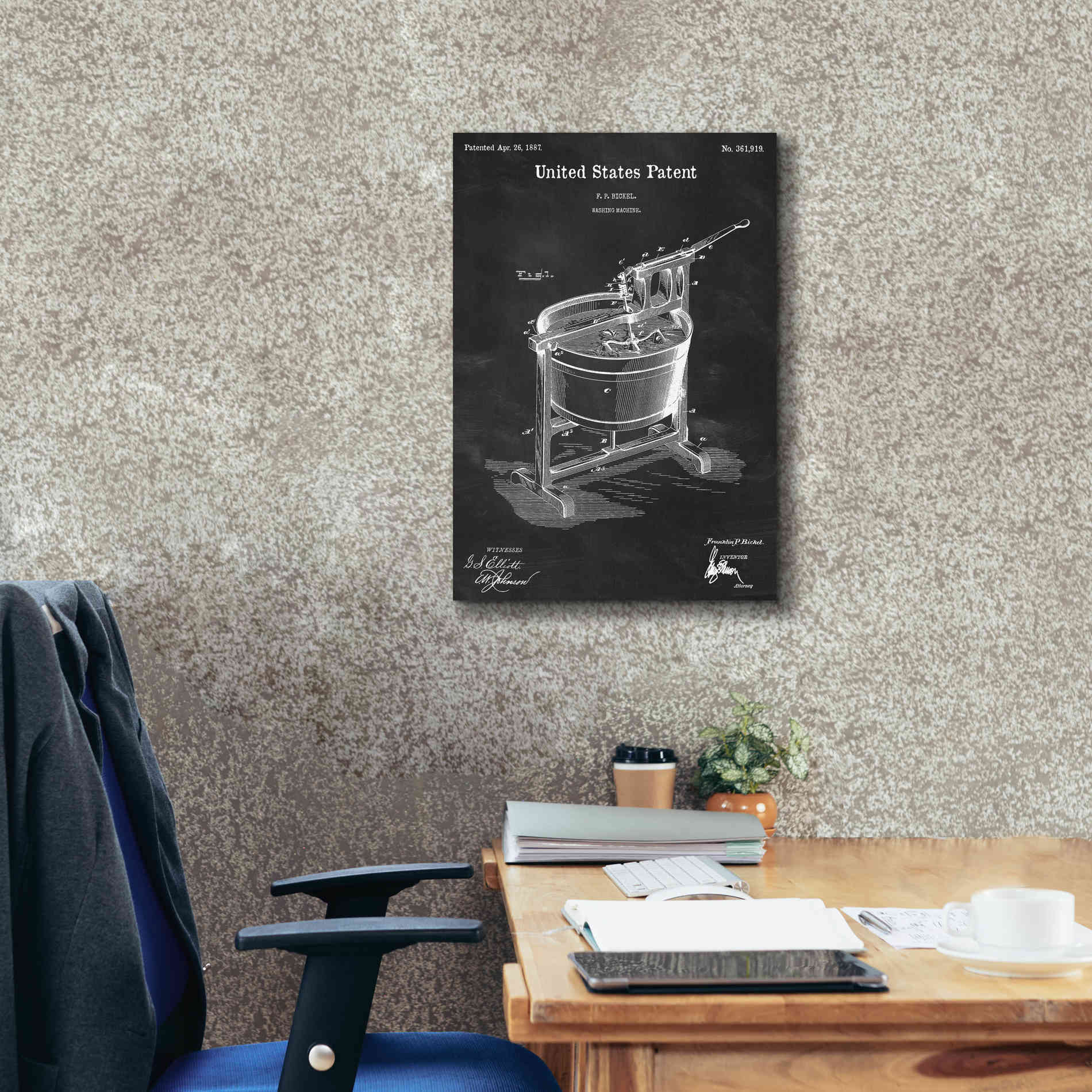'Washing Machine Blueprint Patent Chalkboard,' Canvas Wall Art,18 x 26