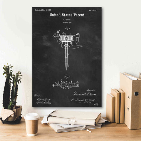 Image of 'Tattoo Stencil Pen Blueprint Patent Chalkboard,' Canvas Wall Art,18 x 26