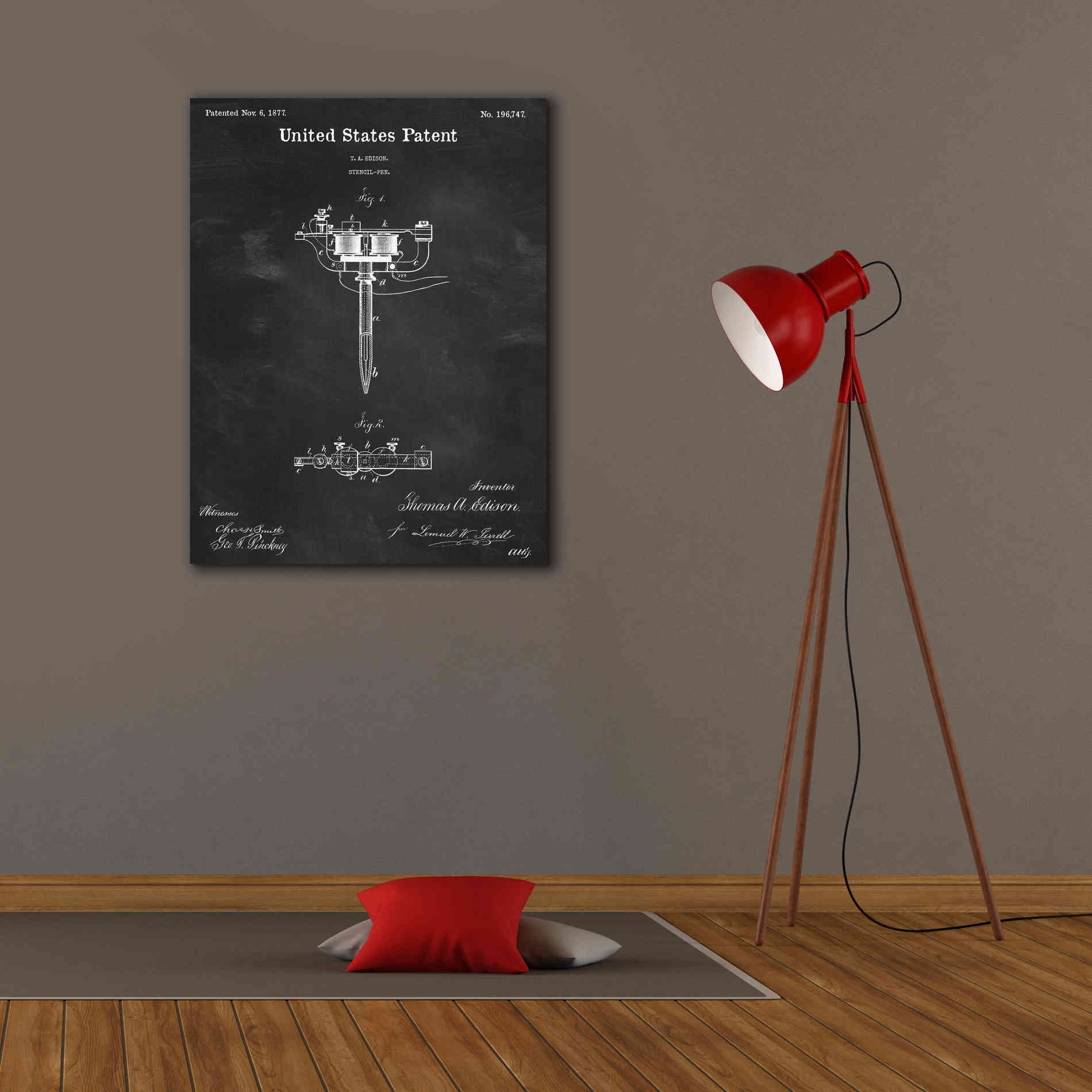 'Tattoo Stencil Pen Blueprint Patent Chalkboard,' Canvas Wall Art,26 x 34