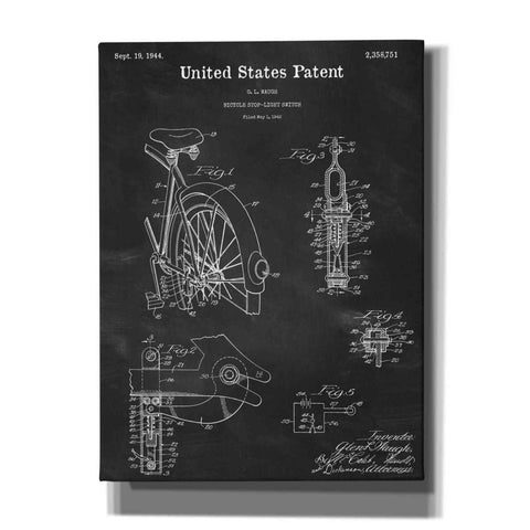 Image of 'Bicycle Stop-light Switch Blueprint Patent Chalkboard,' Canvas Wall Art,12x16x1.1x0,18x26x1.1x0,26x34x1.74x0,40x54x1.74x0