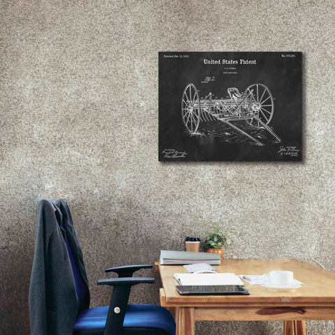 Image of 'Horse Drawn Hay Rake Blueprint Patent Chalkboard,' Canvas Wall Art,34 x 26
