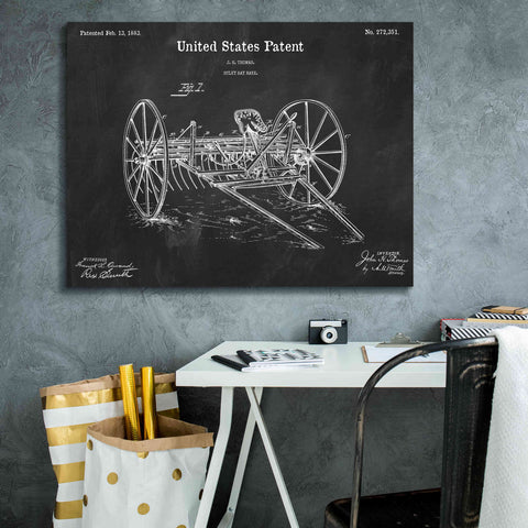 Image of 'Horse Drawn Hay Rake Blueprint Patent Chalkboard,' Canvas Wall Art,34 x 26
