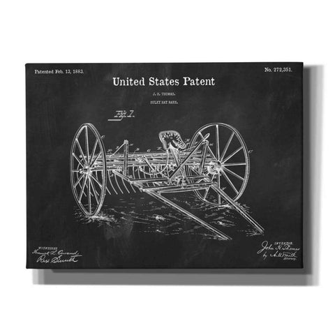 Image of 'Horse Drawn Hay Rake Blueprint Patent Chalkboard,' Canvas Wall Art,16x12x1.1x0,26x18x1.1x0,34x26x1.74x0,54x40x1.74x0