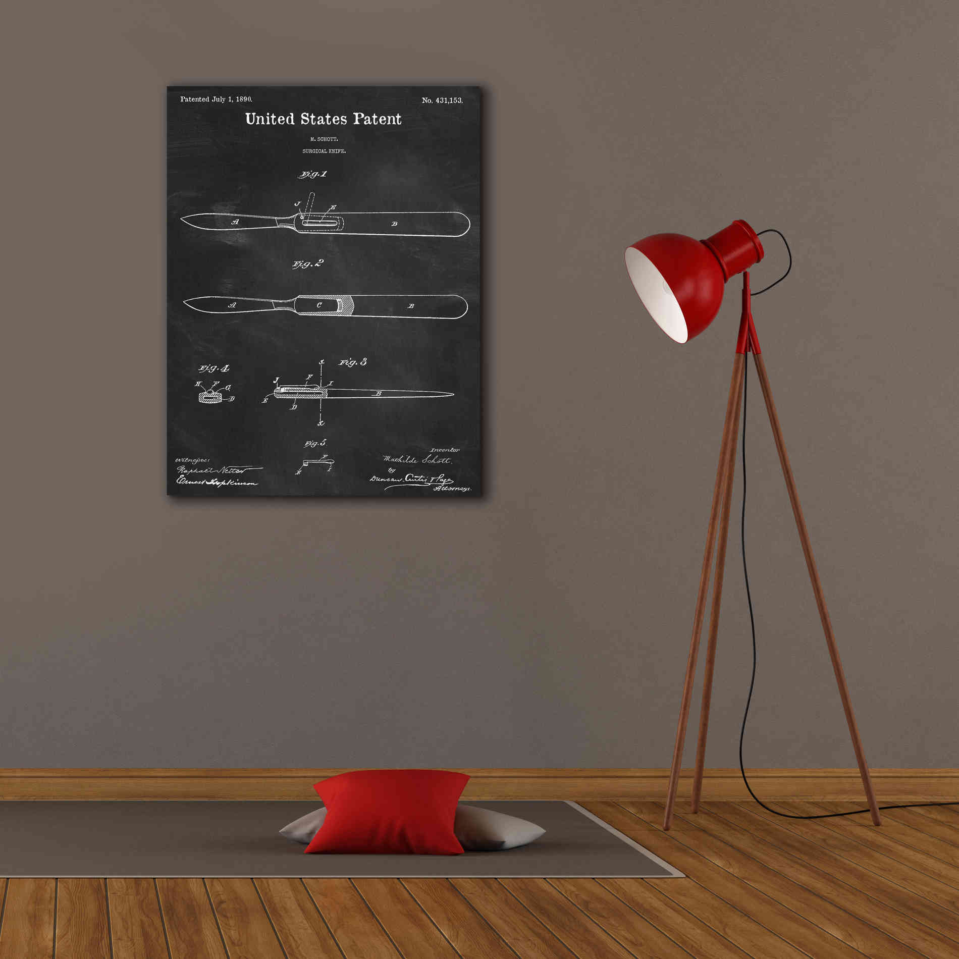 'Surgical Knife Blueprint Patent Chalkboard,' Canvas Wall Art,26 x 34