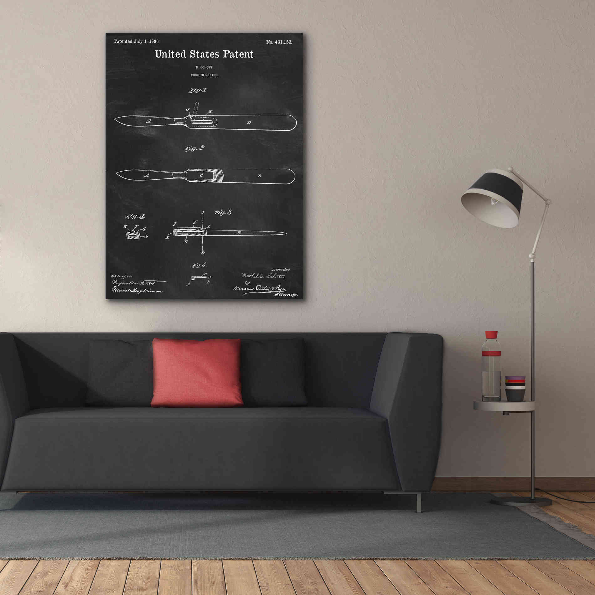 'Surgical Knife Blueprint Patent Chalkboard,' Canvas Wall Art,40 x 54