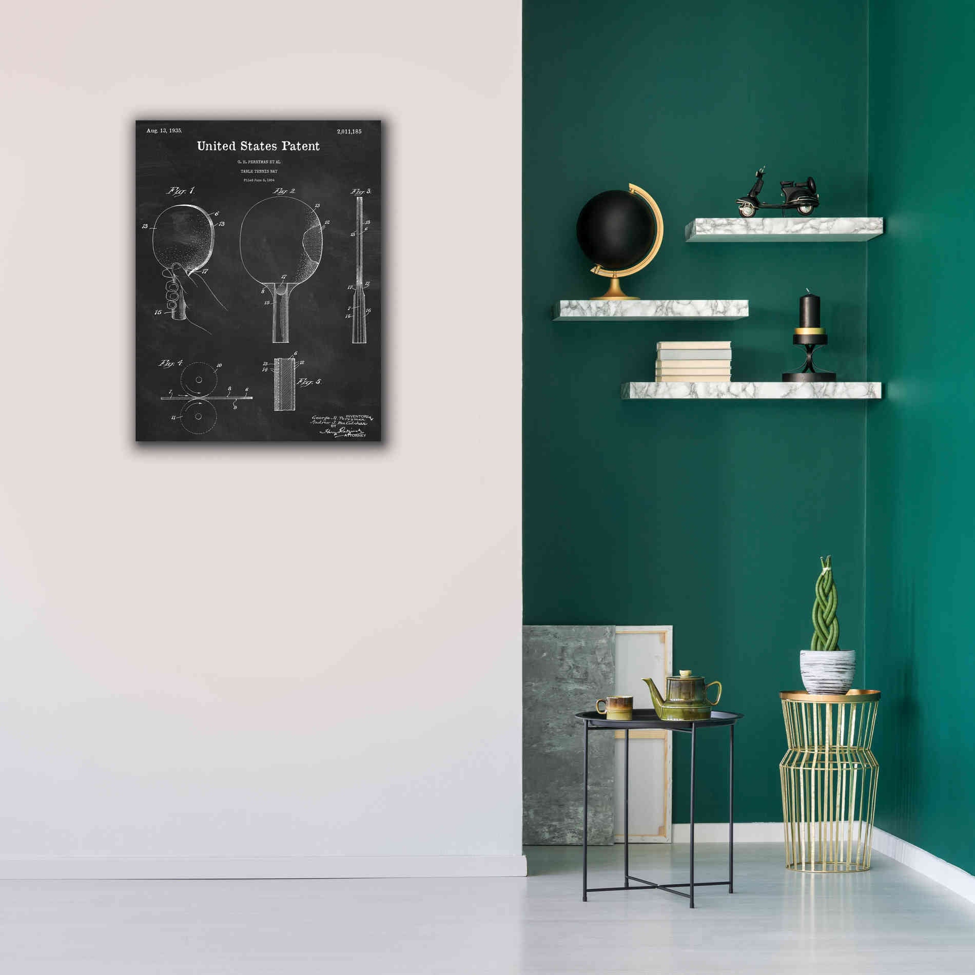 'Table Tennis Paddle Blueprint Patent Chalkboard,' Canvas Wall Art,26 x 34