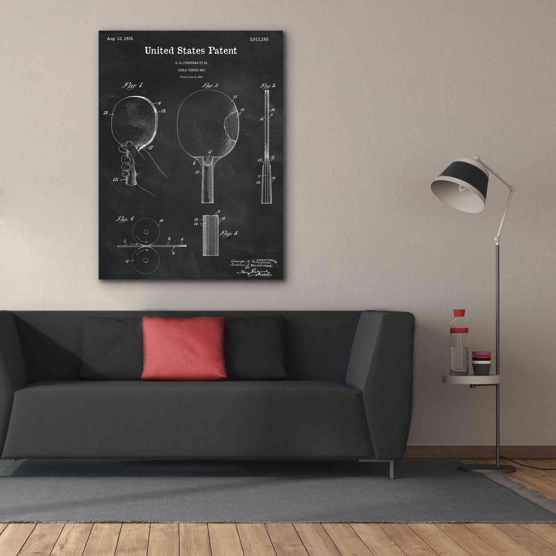 'Table Tennis Paddle Blueprint Patent Chalkboard,' Canvas Wall Art,40 x 54