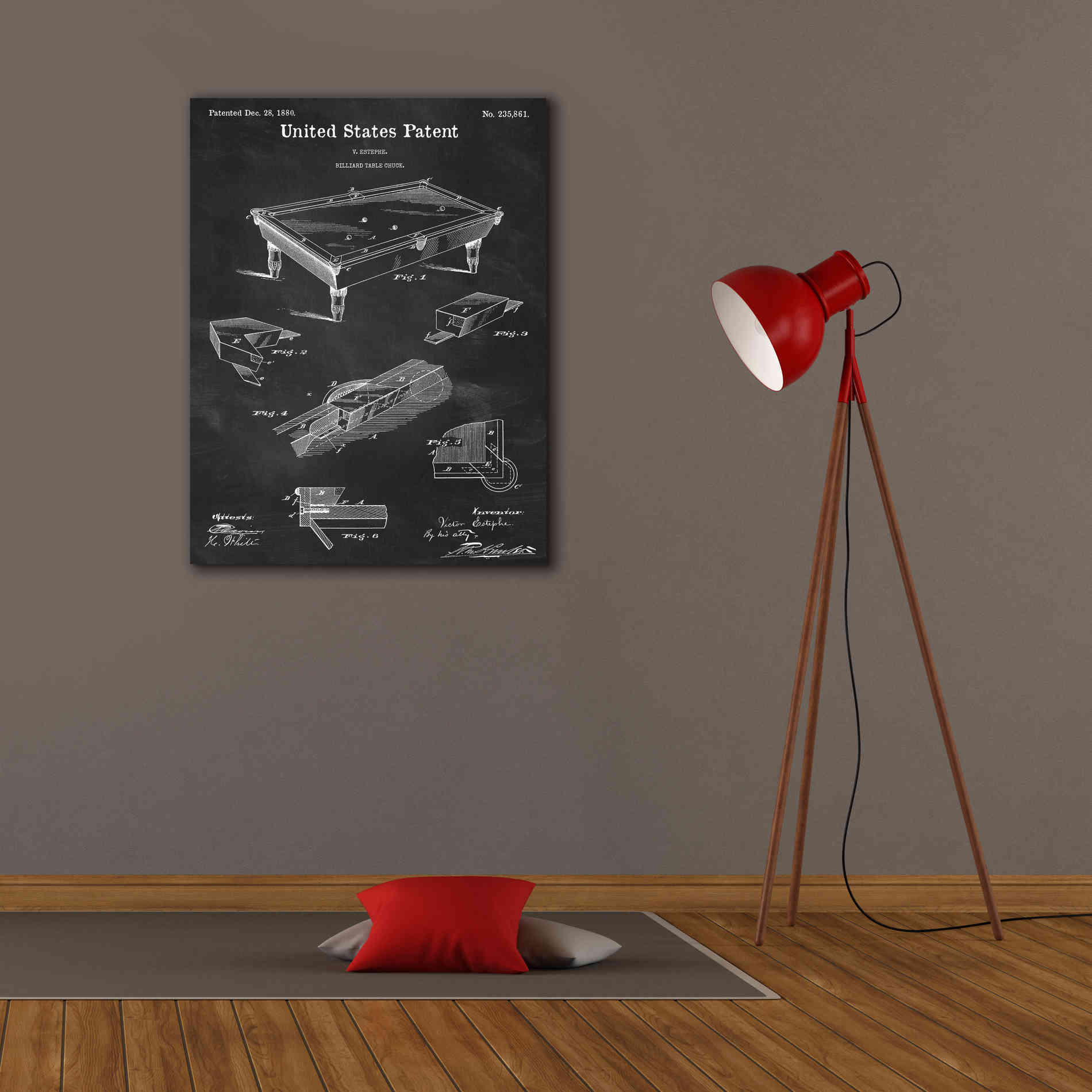 'Pool Table Blueprint Patent Chalkboard,' Canvas Wall Art,26 x 34