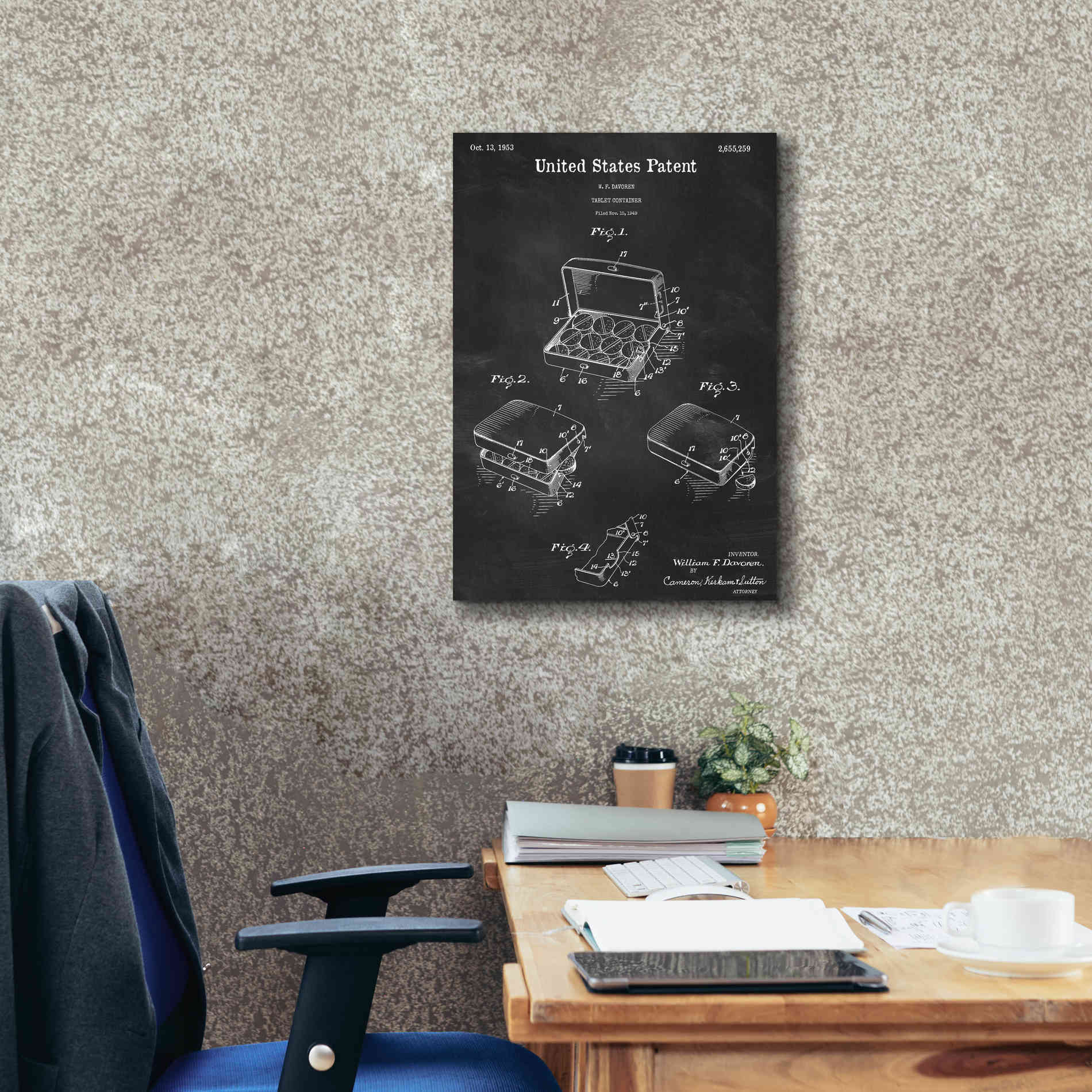 'Pharmacy Tablet Container Blueprint Patent Chalkboard,' Canvas Wall Art,18 x 26