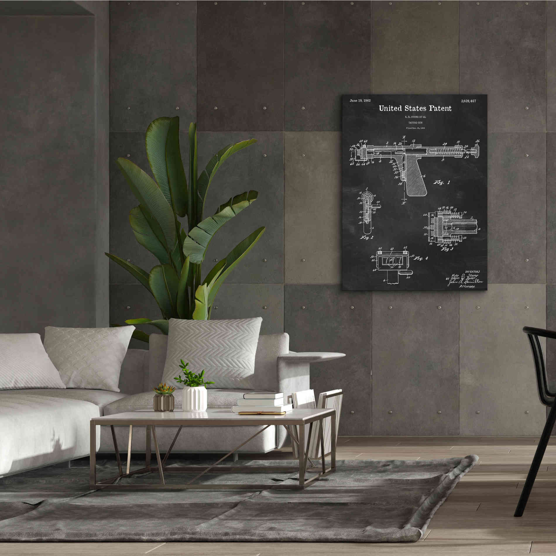 'Tattoo Gun Blueprint Patent Chalkboard,' Canvas Wall Art,40 x 54