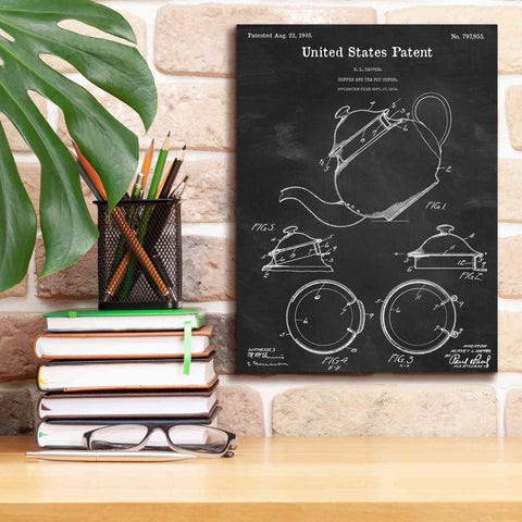 Image of 'Tea Pot Cover Blueprint Patent Chalkboard,' Canvas Wall Art,12 x 16