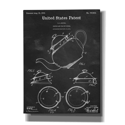 Image of 'Tea Pot Cover Blueprint Patent Chalkboard,' Canvas Wall Art,12x16x1.1x0,18x26x1.1x0,26x34x1.74x0,40x54x1.74x0