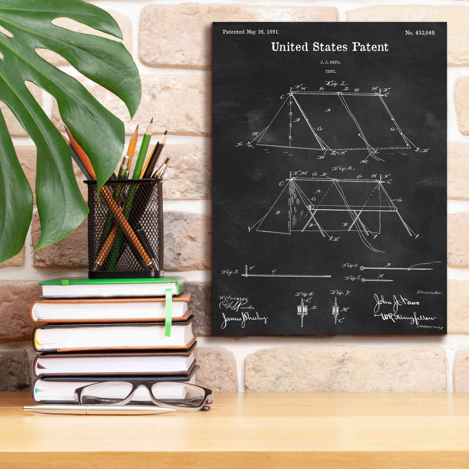 'Tent Blueprint Patent Chalkboard,' Canvas Wall Art,12 x 16