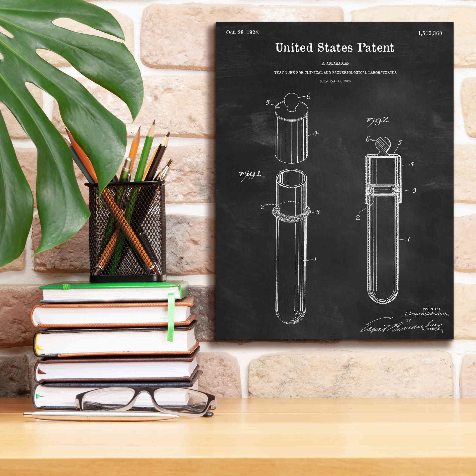 'Test Tube Blueprint Patent Chalkboard,' Canvas Wall Art,12 x 16
