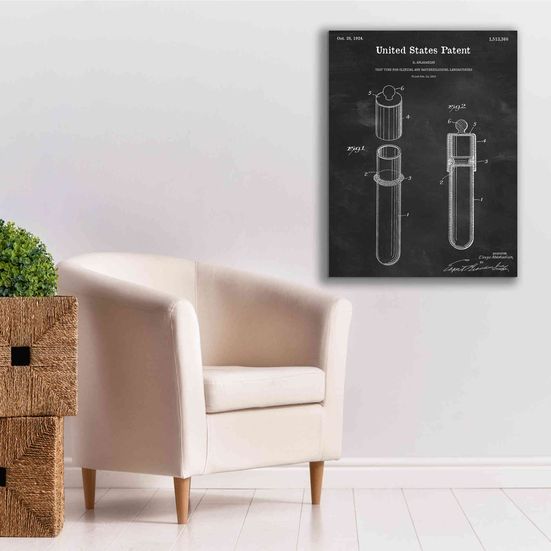'Test Tube Blueprint Patent Chalkboard,' Canvas Wall Art,26 x 34