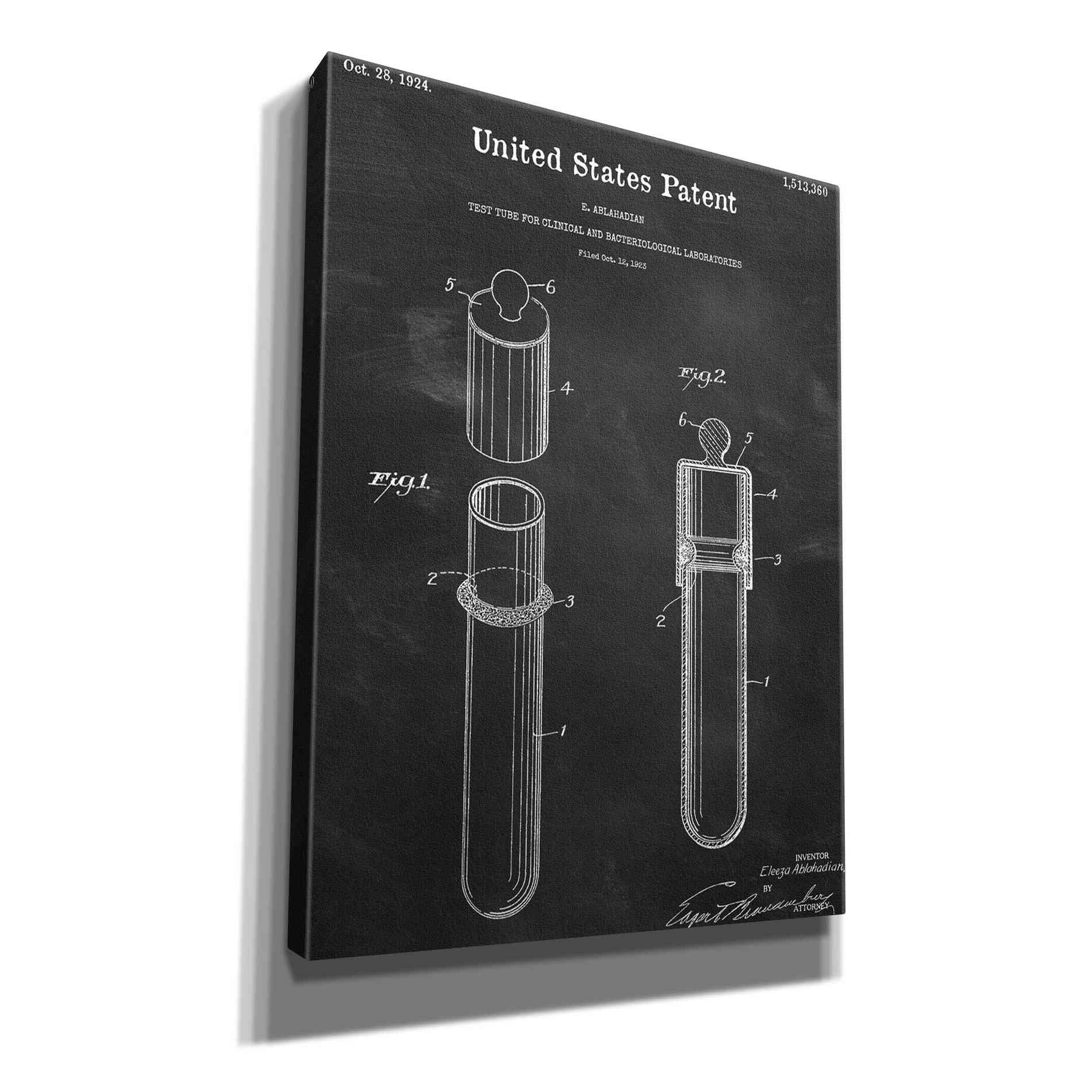 'Test Tube Blueprint Patent Chalkboard,' Canvas Wall Art,12x16x1.1x0,18x26x1.1x0,26x34x1.74x0,40x54x1.74x0