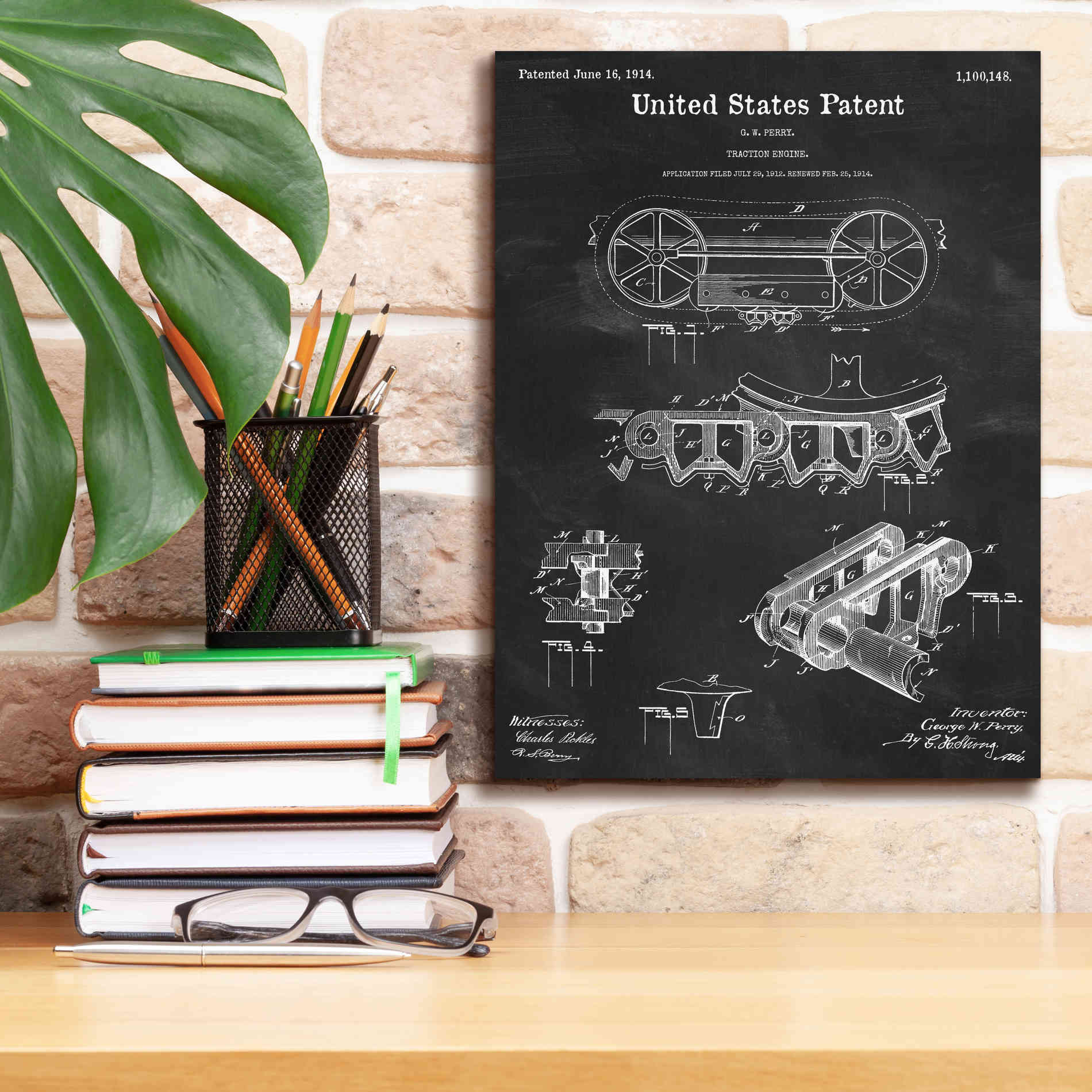 'Traction Engine Blueprint Patent Chalkboard,' Canvas Wall Art,12 x 16