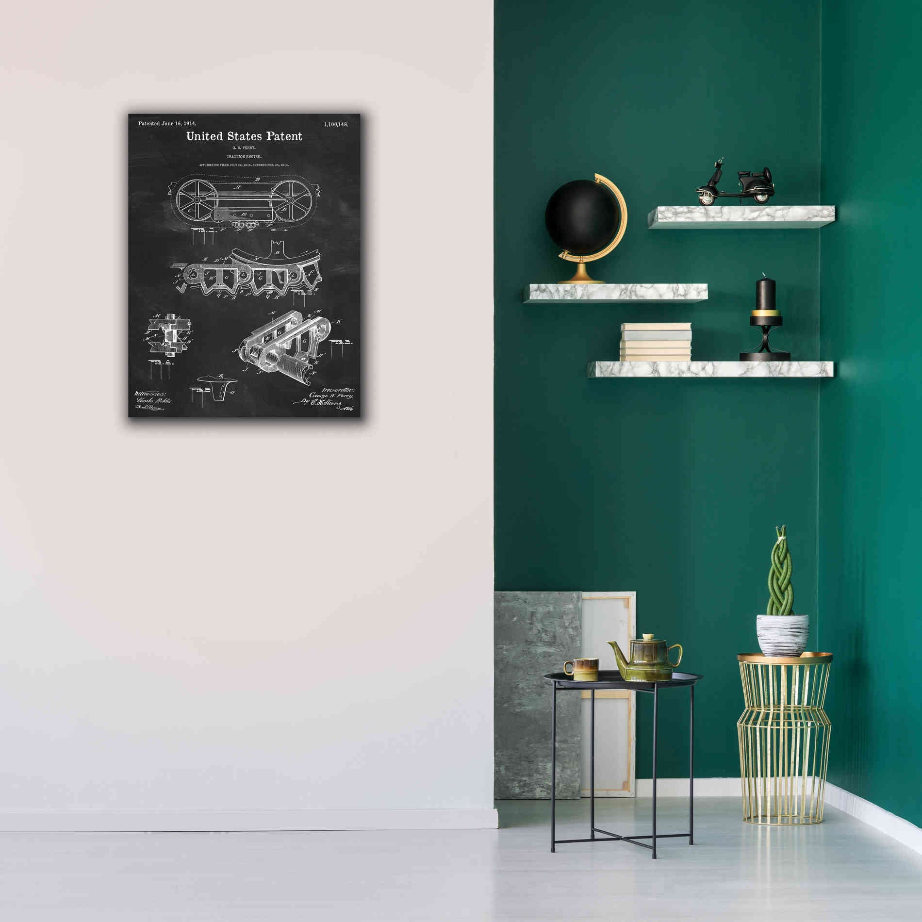 'Traction Engine Blueprint Patent Chalkboard,' Canvas Wall Art,26 x 34