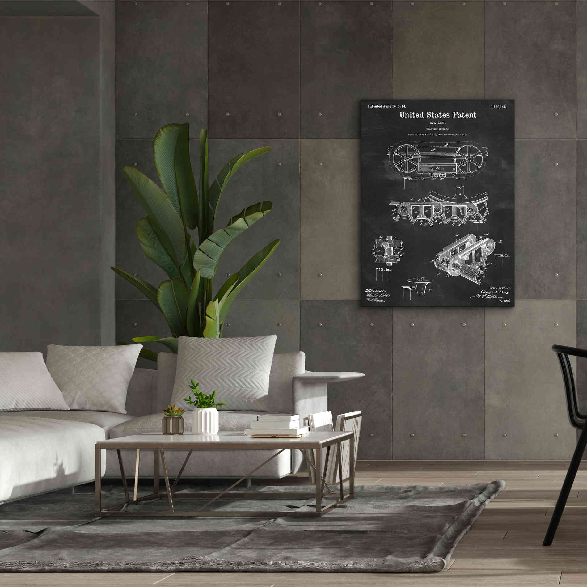 'Traction Engine Blueprint Patent Chalkboard,' Canvas Wall Art,40 x 54