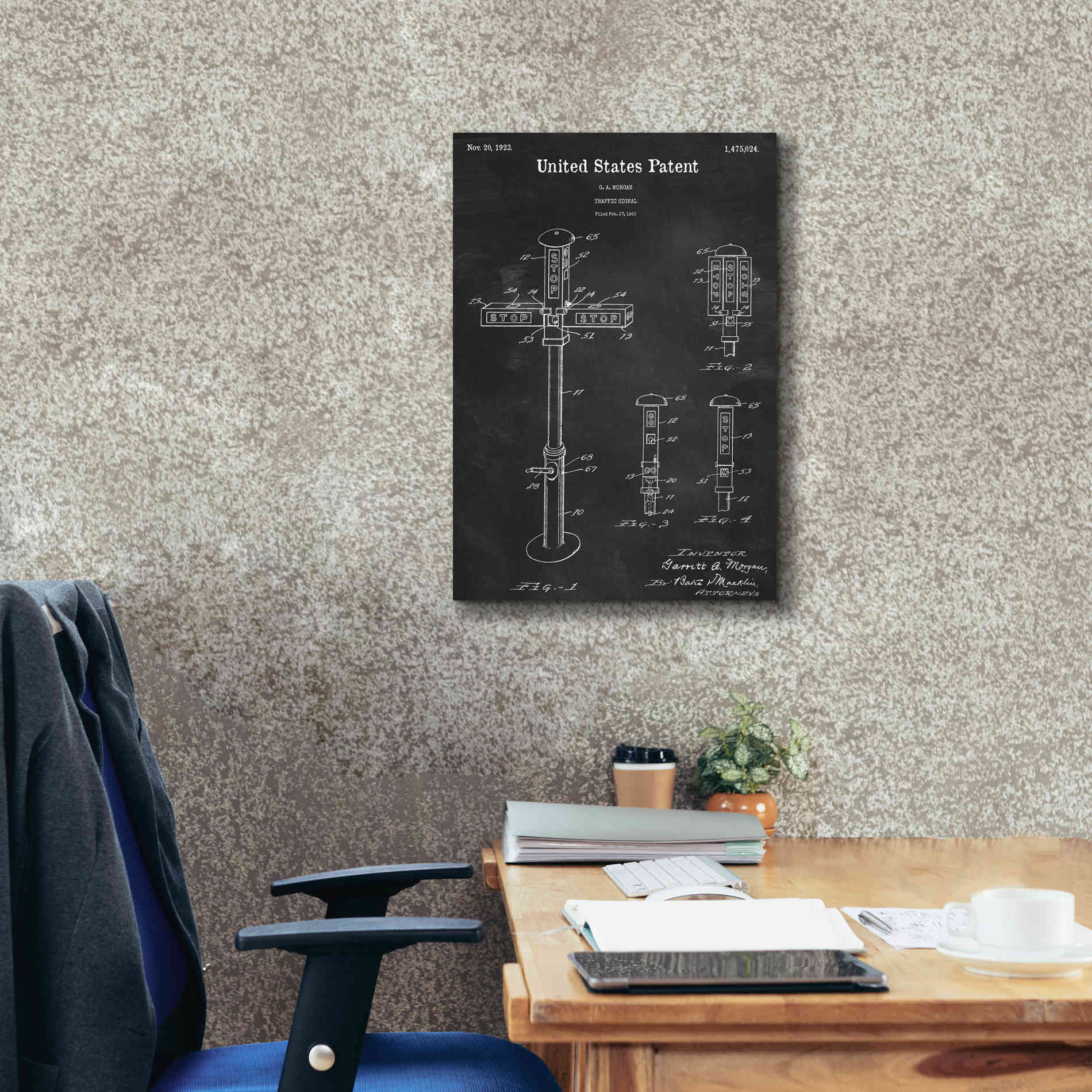 'Vintage Traffic Signal  Blueprint Patent Chalkboard,' Canvas Wall Art,18 x 26