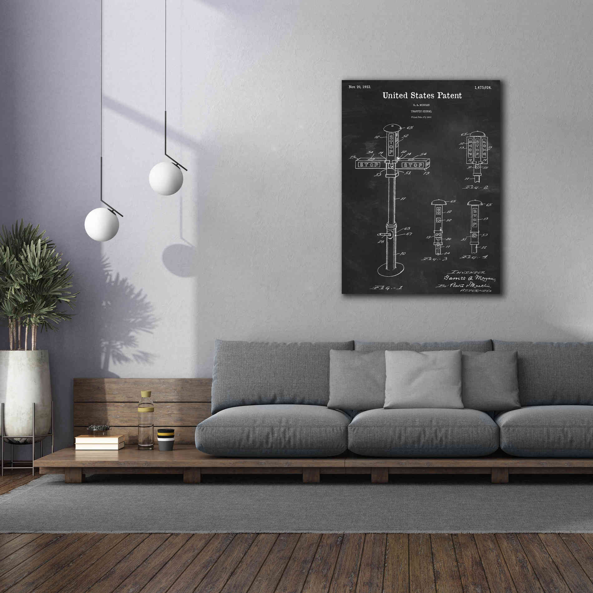 'Vintage Traffic Signal  Blueprint Patent Chalkboard,' Canvas Wall Art,40 x 54