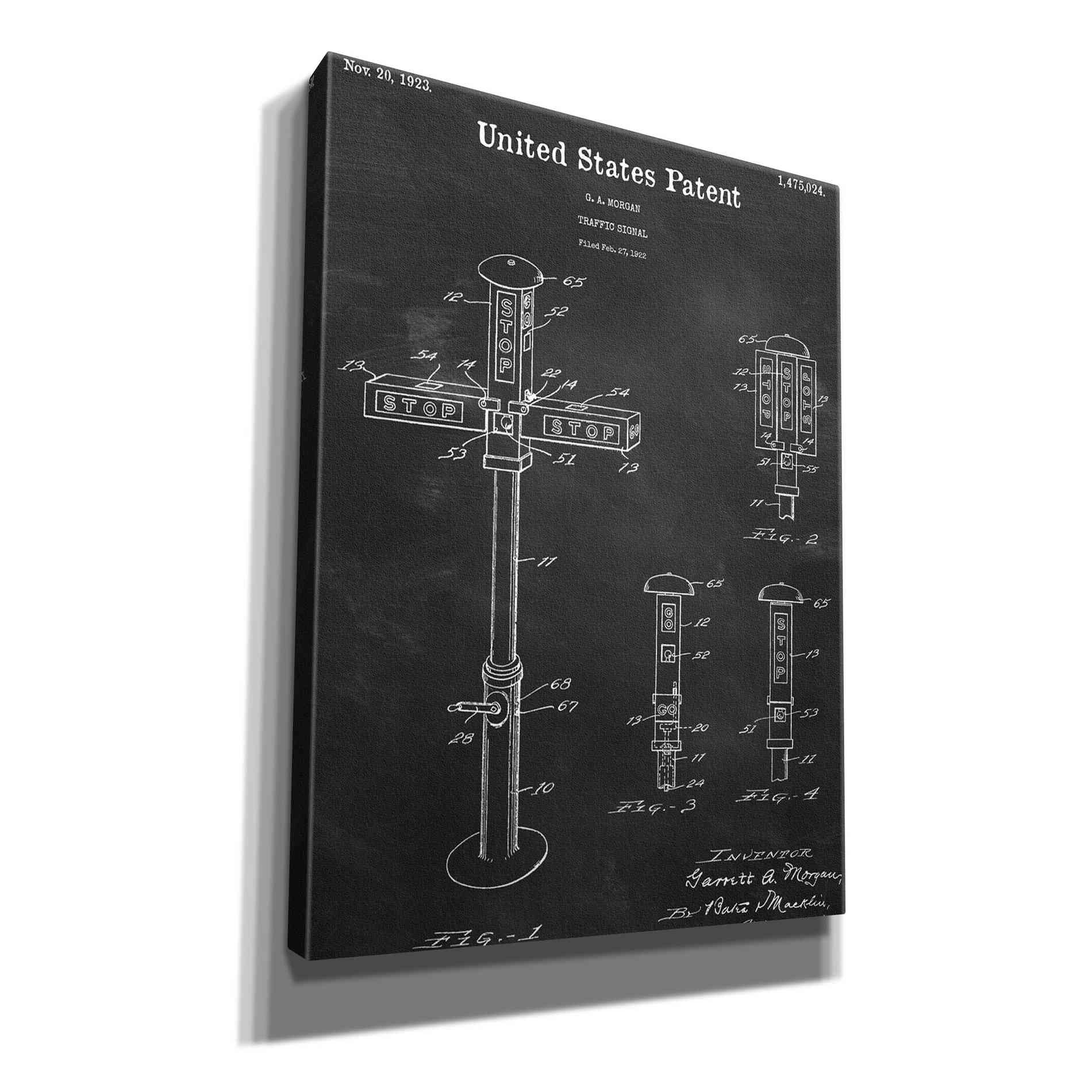 'Vintage Traffic Signal  Blueprint Patent Chalkboard,' Canvas Wall Art,12x16x1.1x0,18x26x1.1x0,26x34x1.74x0,40x54x1.74x0