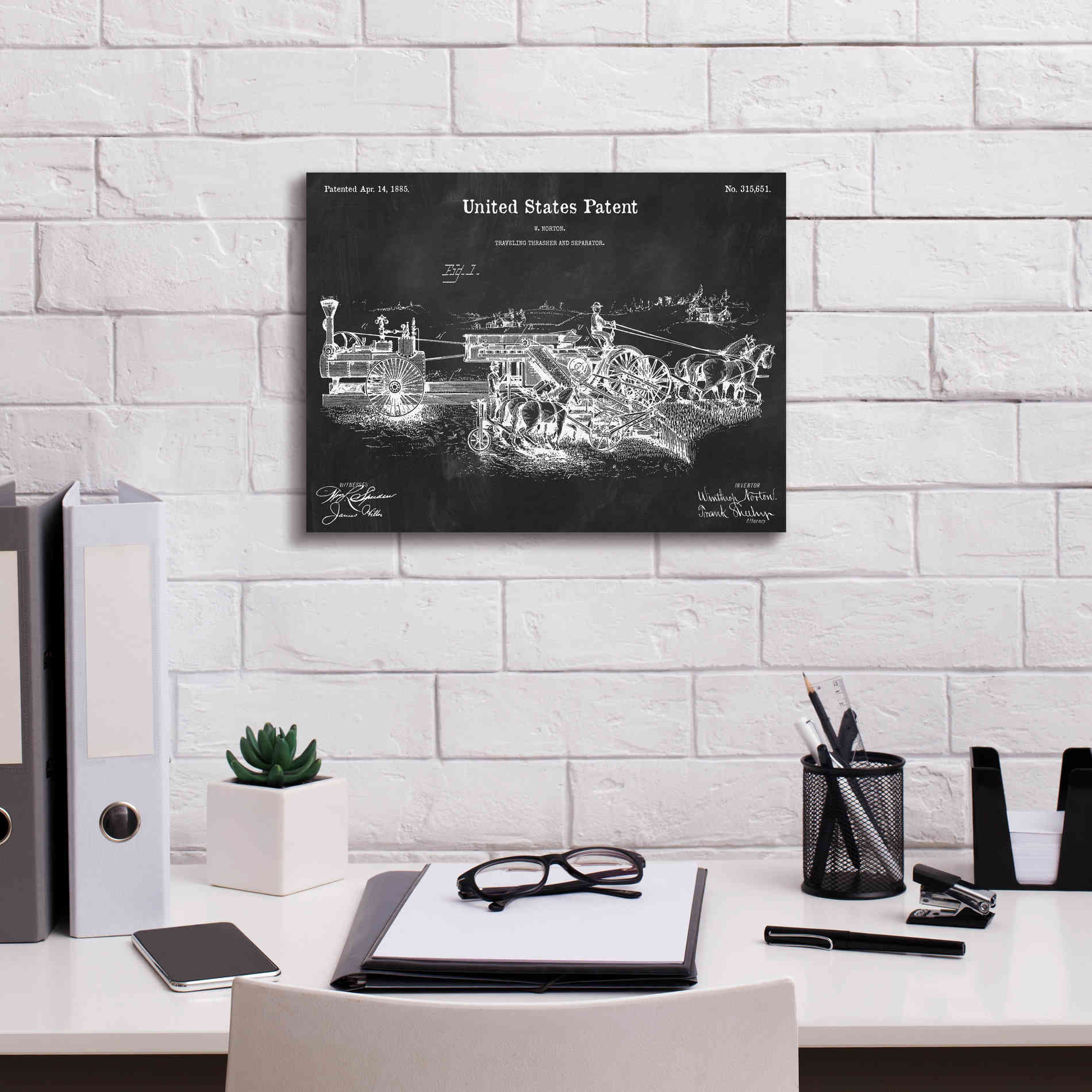 'Traveling Thrasher Blueprint Patent Chalkboard,' Canvas Wall Art,16 x 12