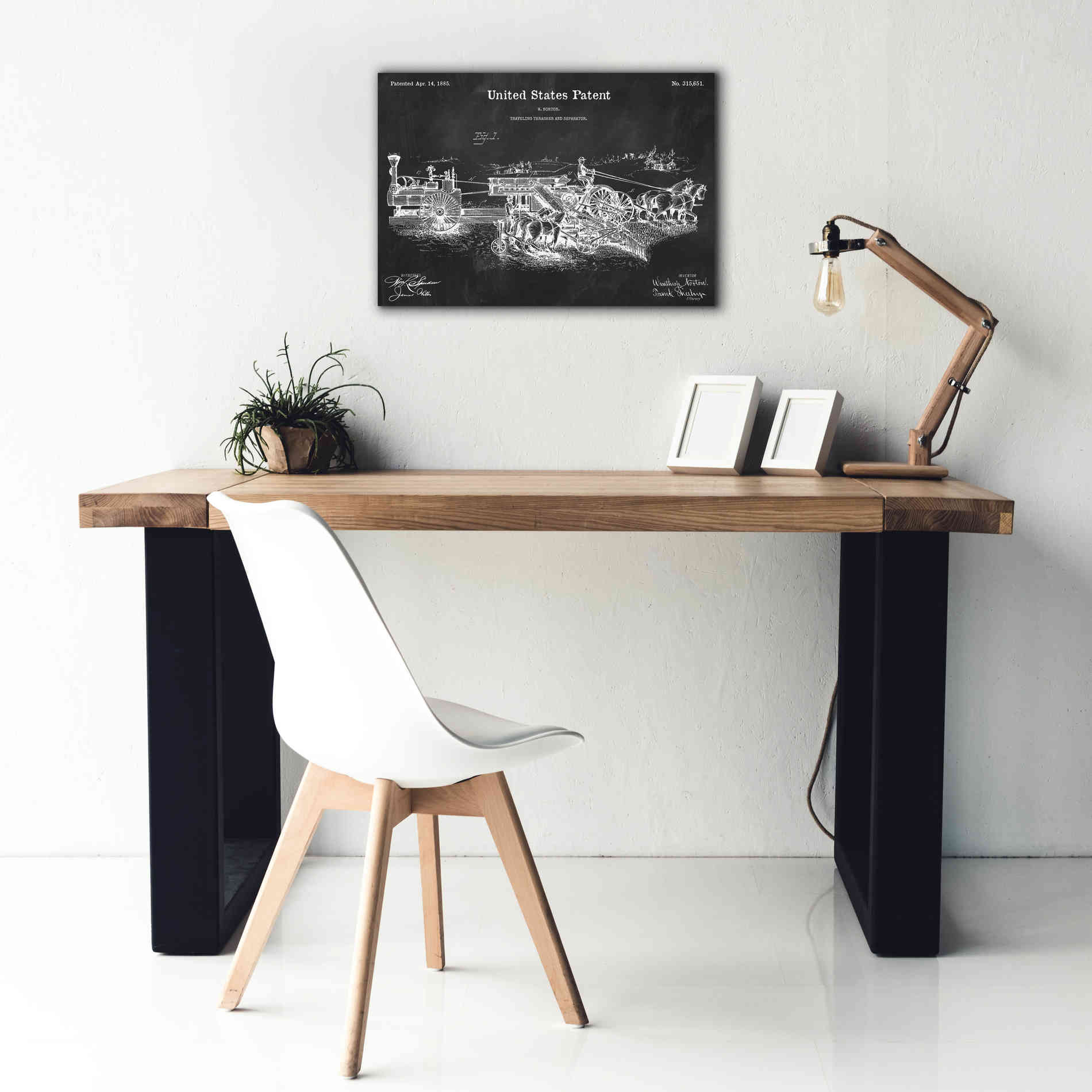 'Traveling Thrasher Blueprint Patent Chalkboard,' Canvas Wall Art,26 x 18