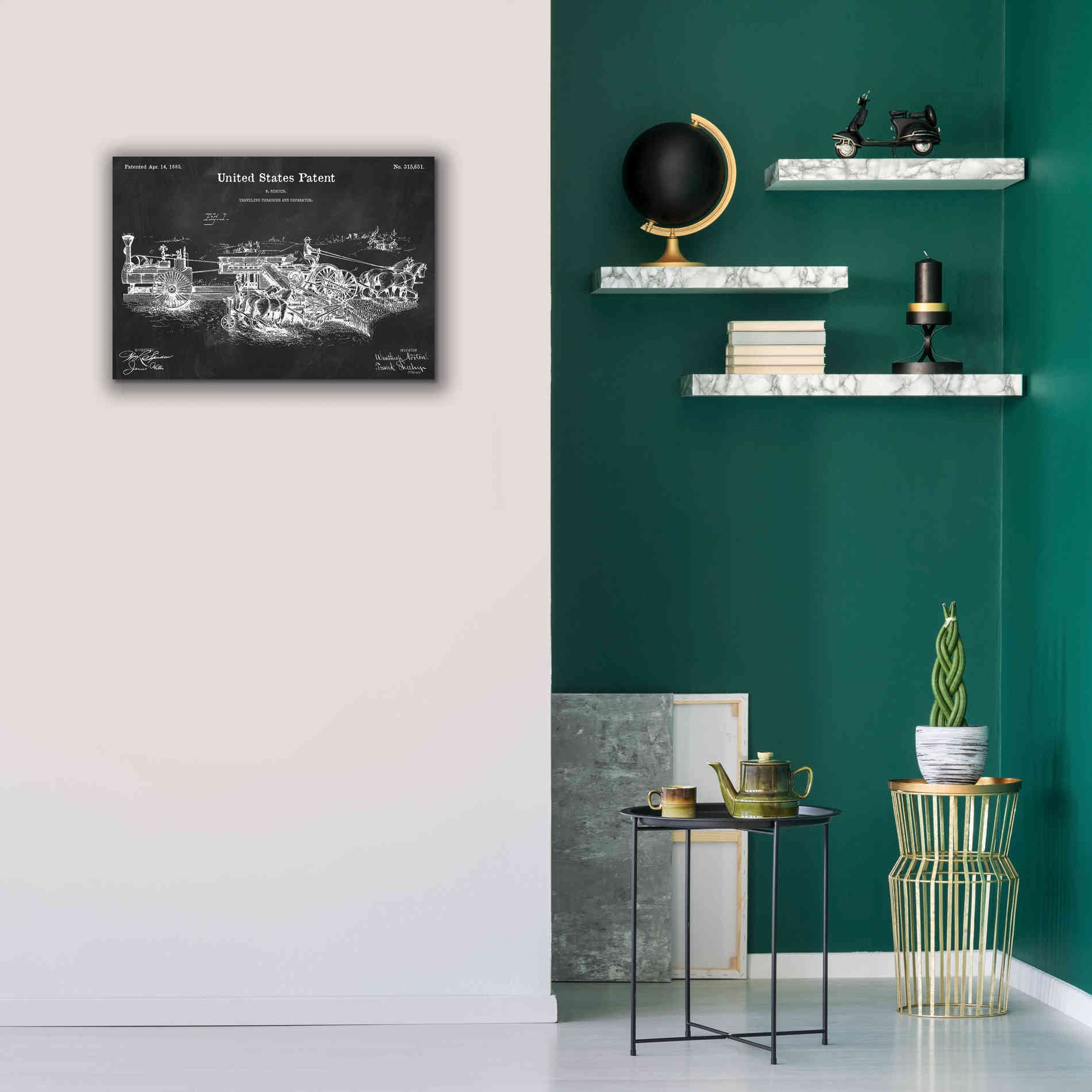 'Traveling Thrasher Blueprint Patent Chalkboard,' Canvas Wall Art,26 x 18